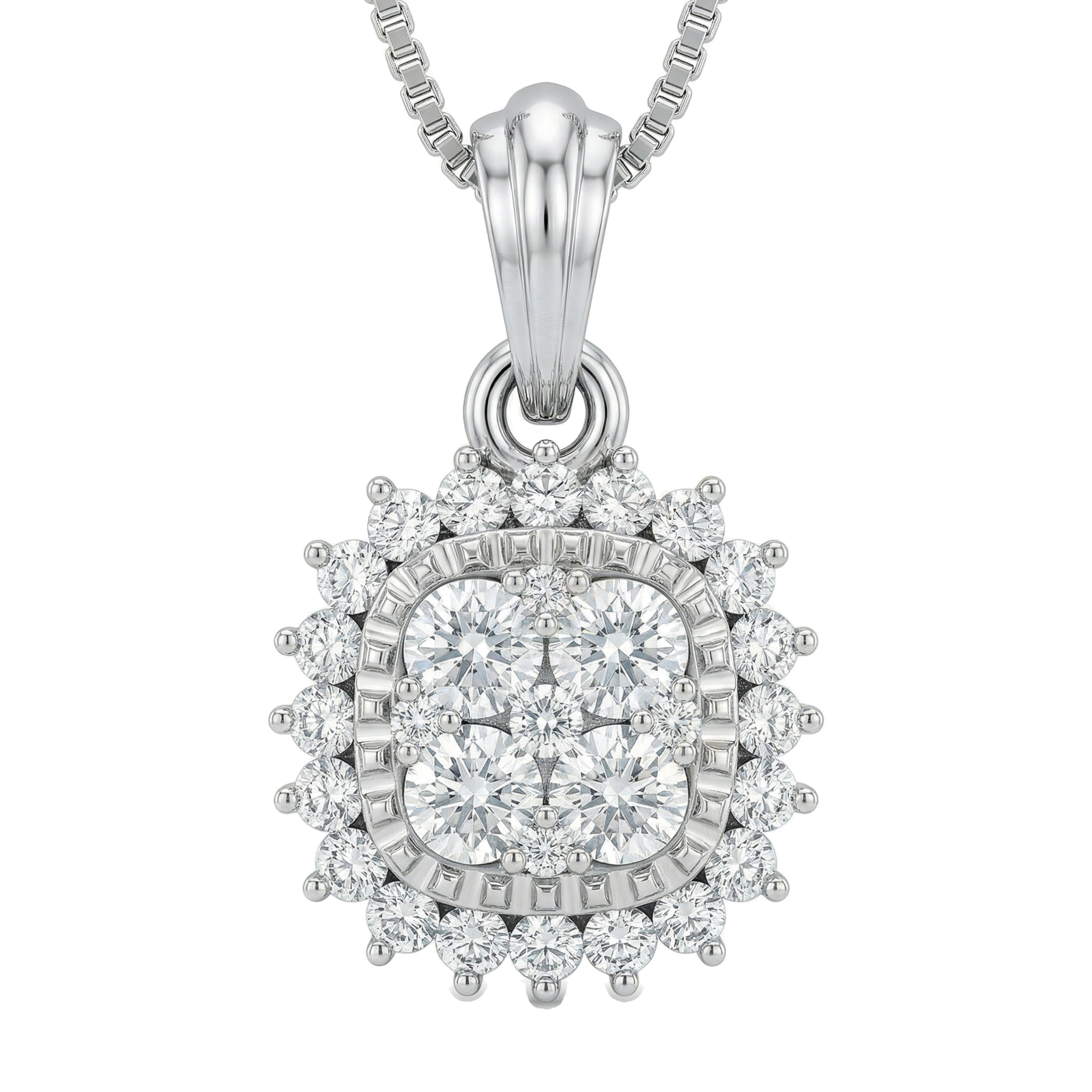 0.50 ct EF VS Lab Grown Diamond Halo Pendant in 14k White Gold