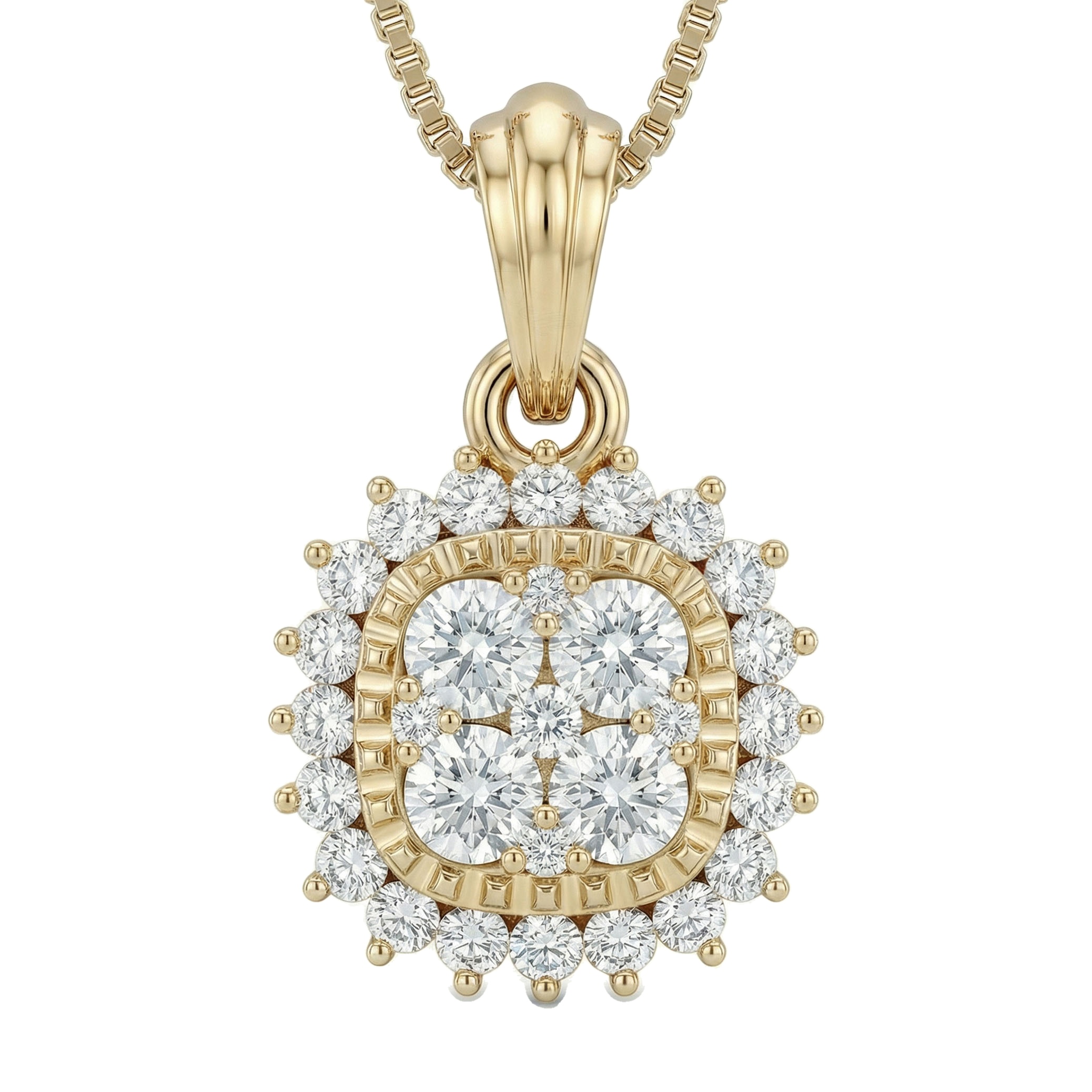 0.50 ct EF VS Lab Grown Diamond Halo Pendant in 14k Yellow Gold