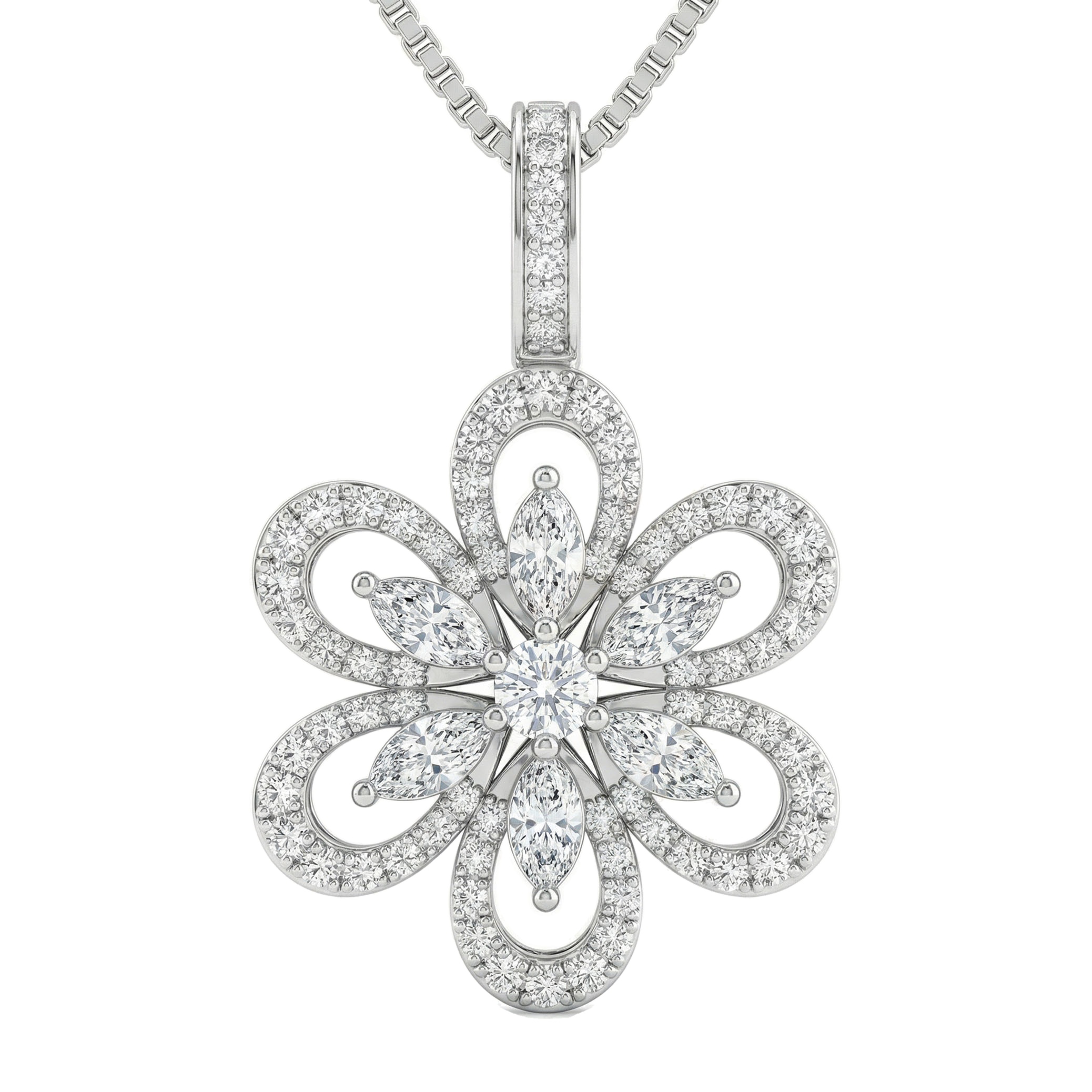 1.50 ct EF VS Lab Grown Diamond Flower Pendant in 14k White Gold