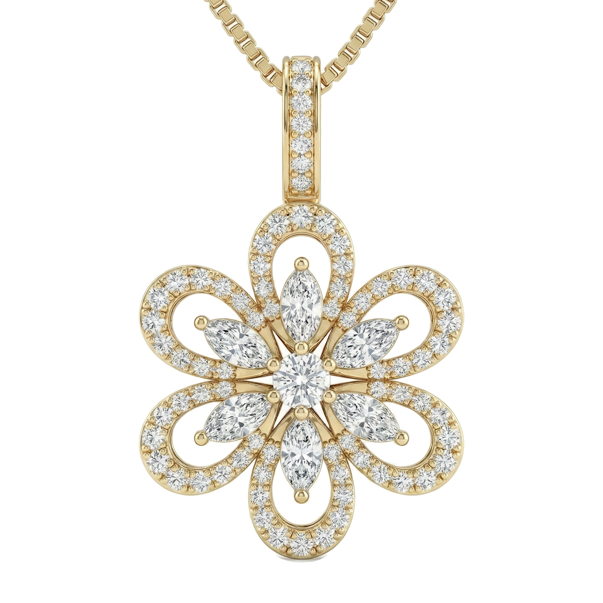 1.50 ct EF VS Lab Grown Diamond Flower Pendant in 14k Yellow Gold