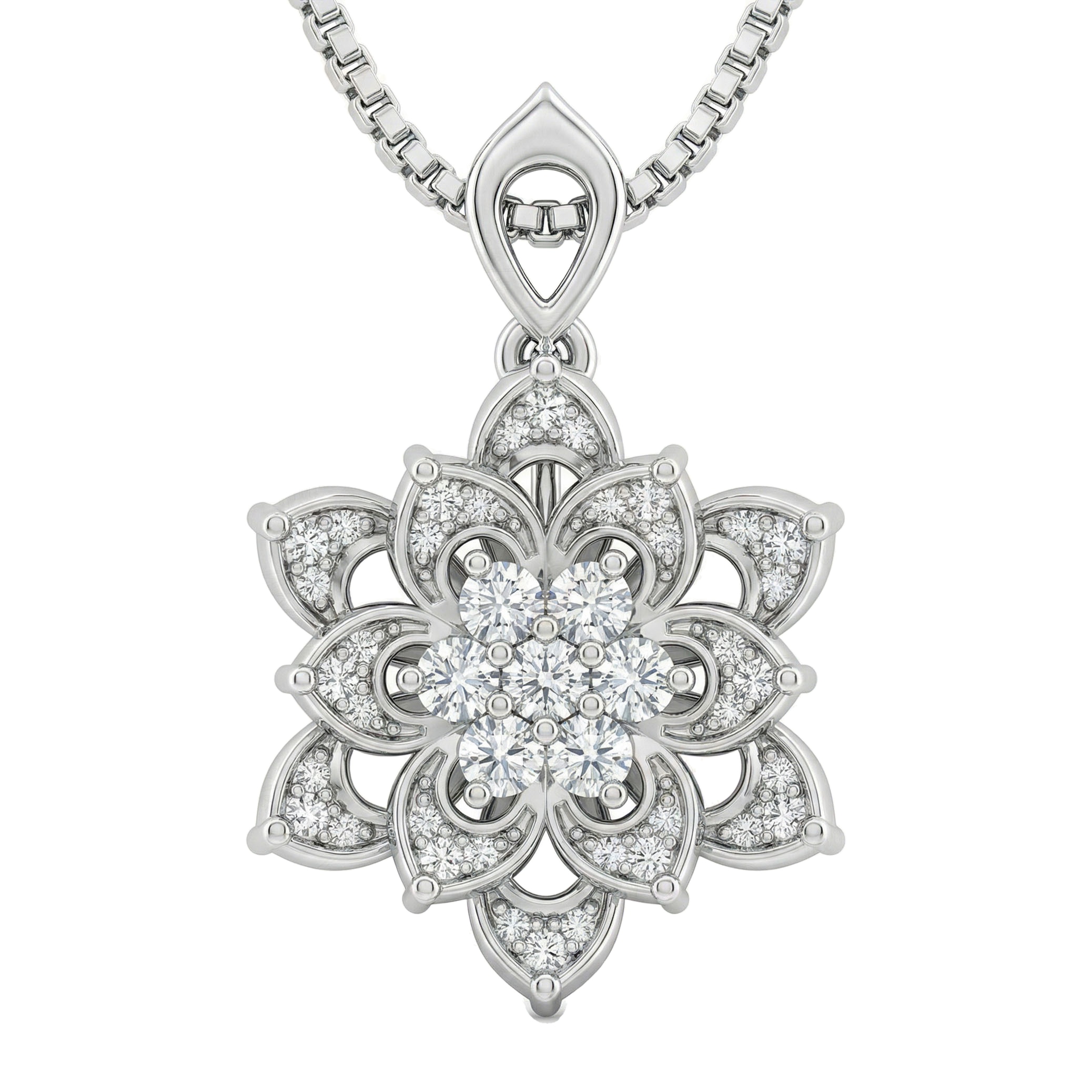 0.66 ct EF VS Lab Grown Diamond Flower Pendant in 14k White Gold