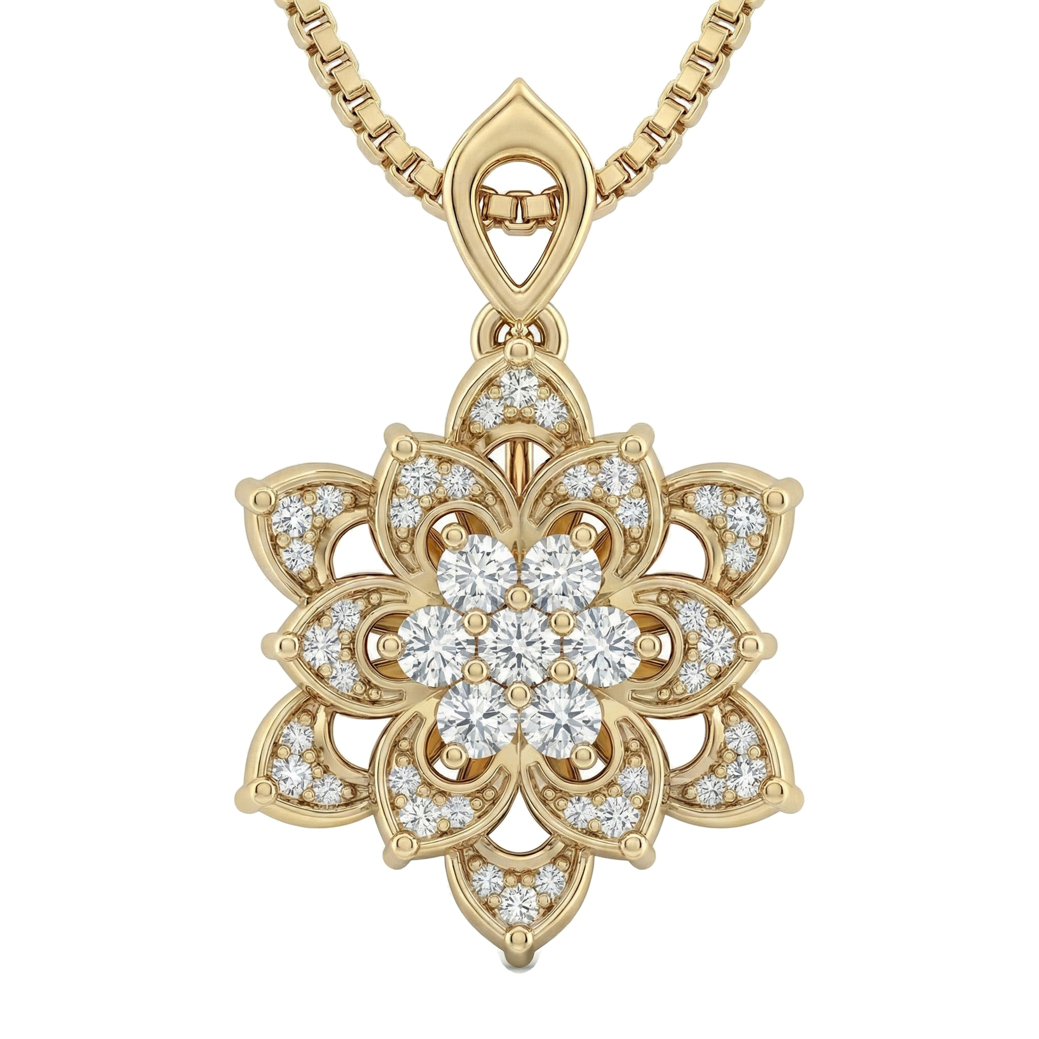 0.66 ct EF VS Lab Grown Diamond Flower Pendant in 14k Yellow Gold