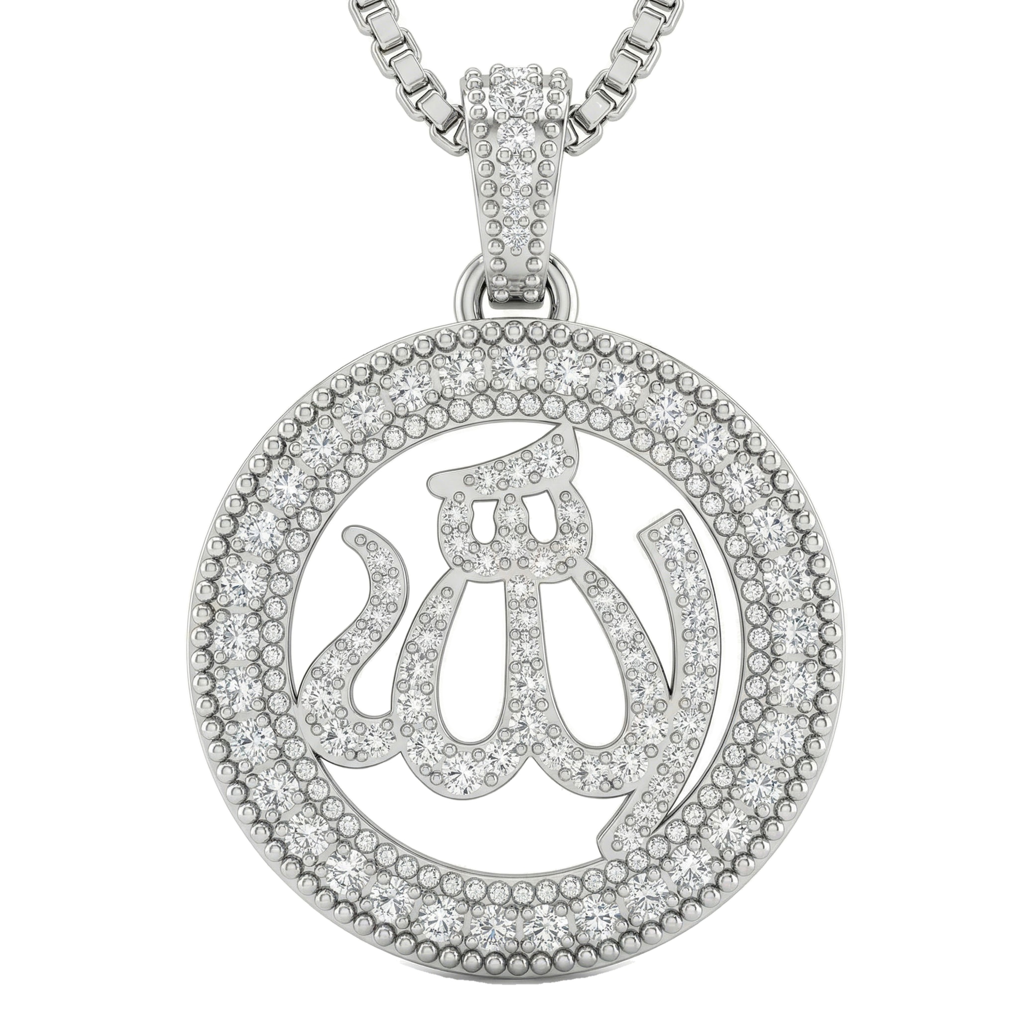 0.70 ct EF VS Lab Grown Diamond Allah Pendant in 10k White Gold