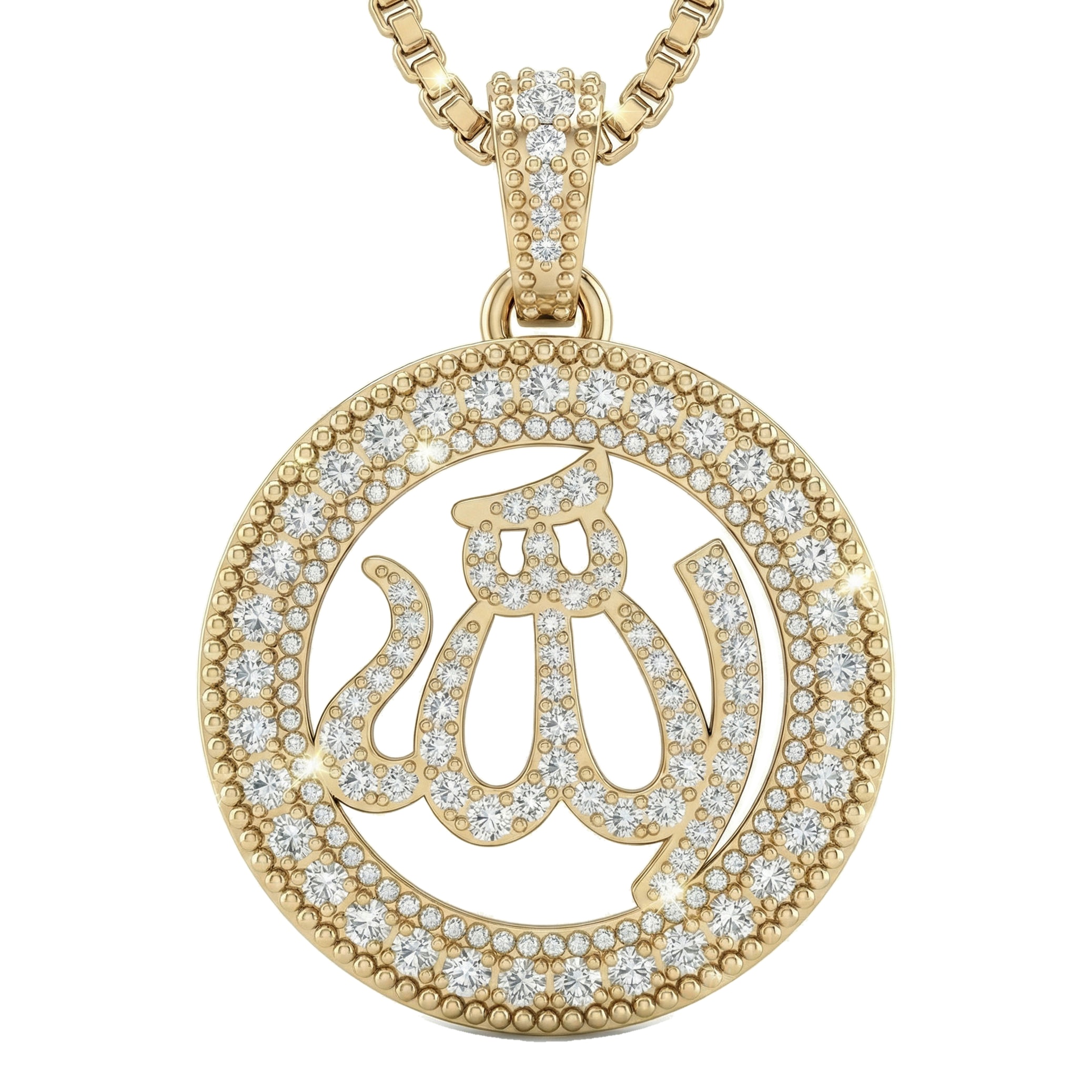 0.70 ct EF VS Lab Grown Diamond Allah Pendant in 14k Yellow Gold