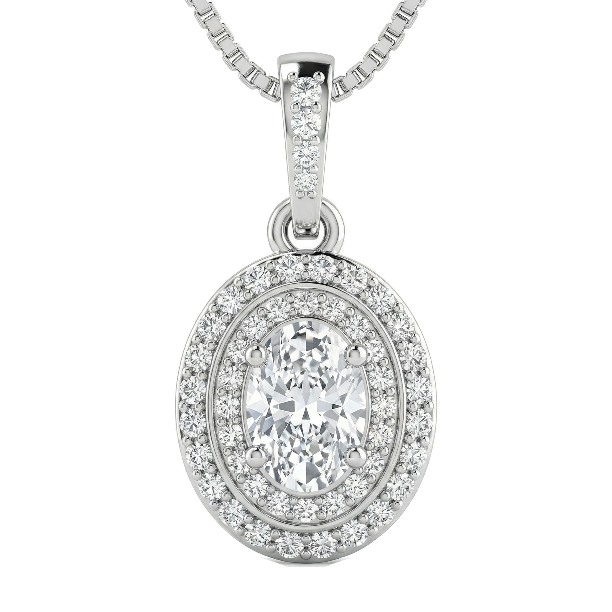 0.60 ct EF VS Lab Grown Diamond Halo Pendant in 14k White Gold