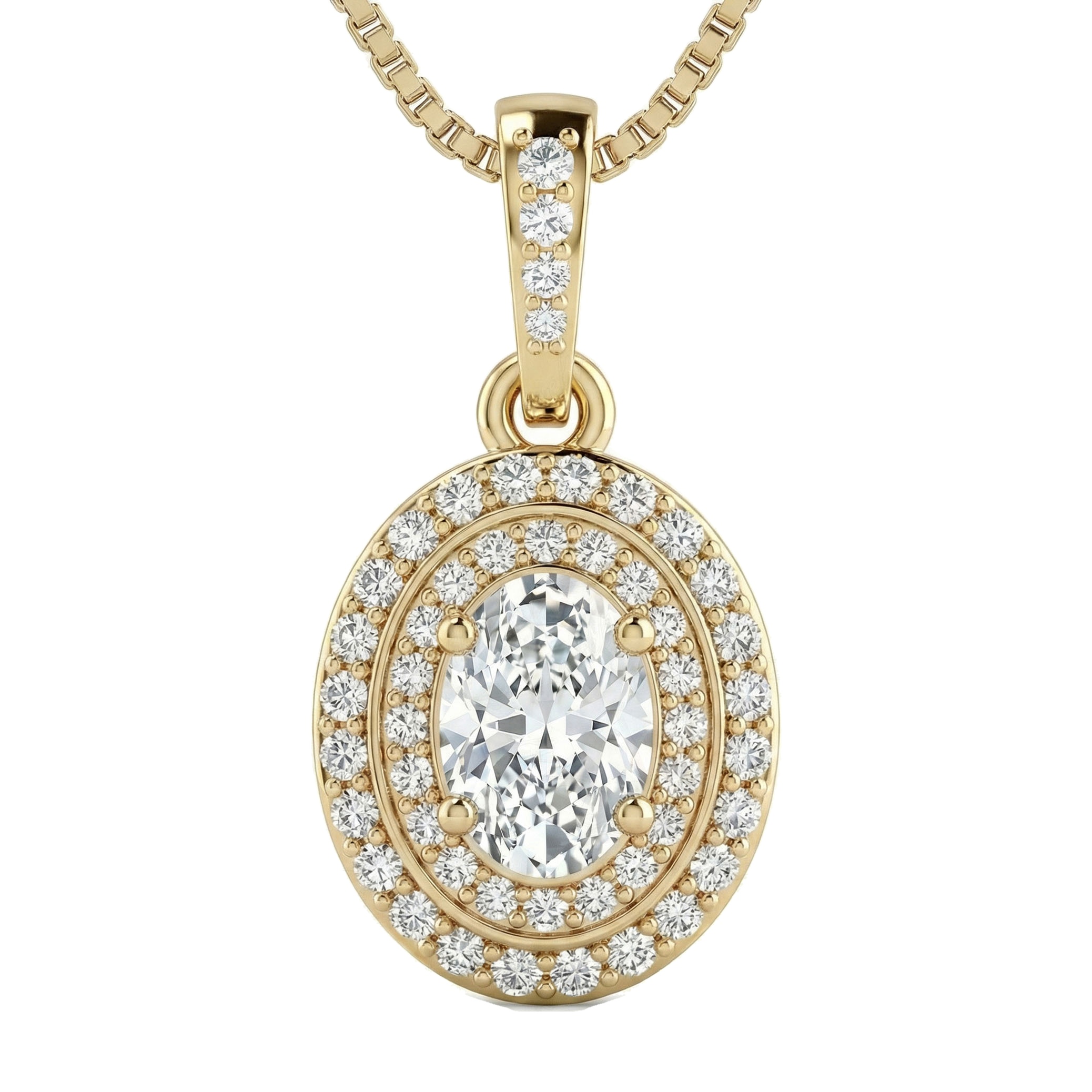 0.60 ct EF VS Lab Grown Diamond Halo Pendant in 14k Yellow Gold