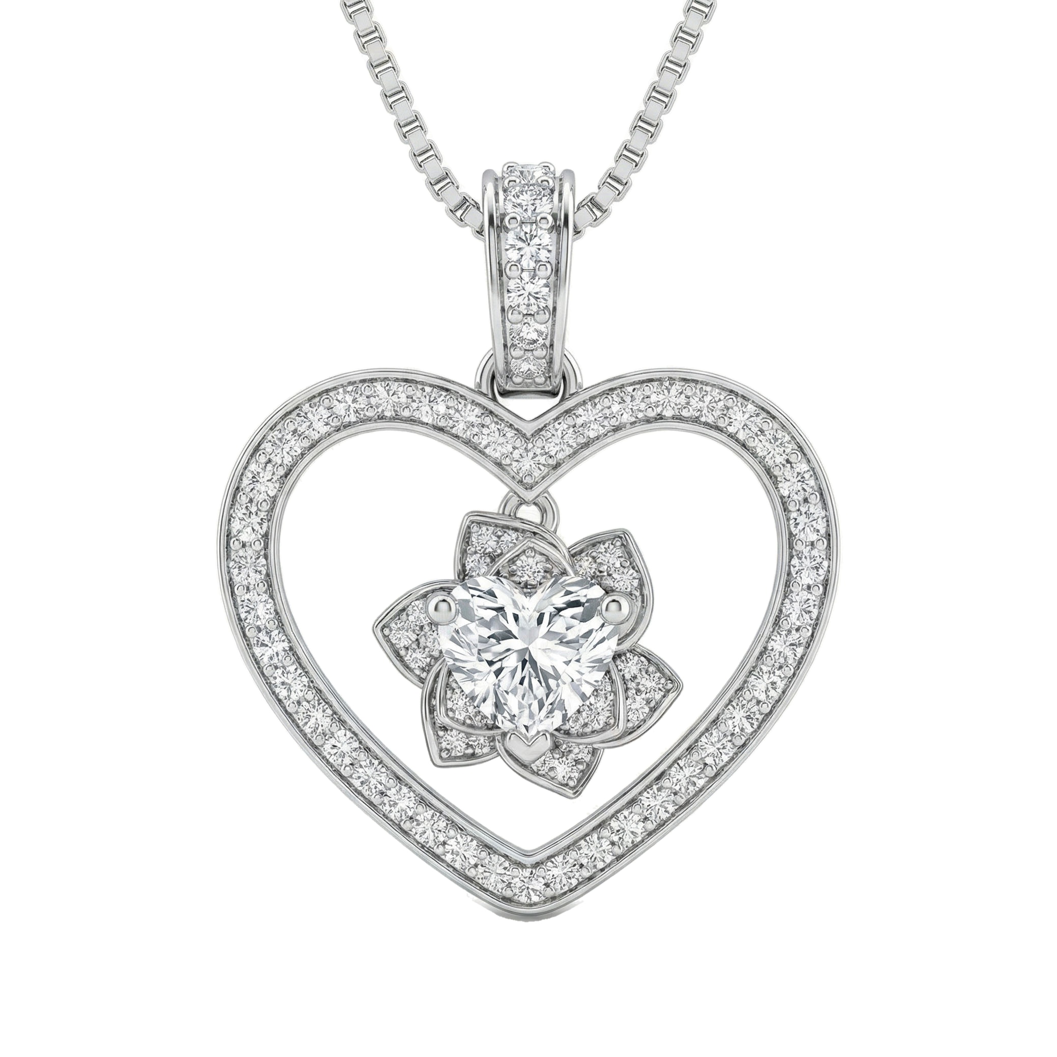 1.75 ct EF VS Lab Grown Diamond Heart Pendant in 14k White Gold