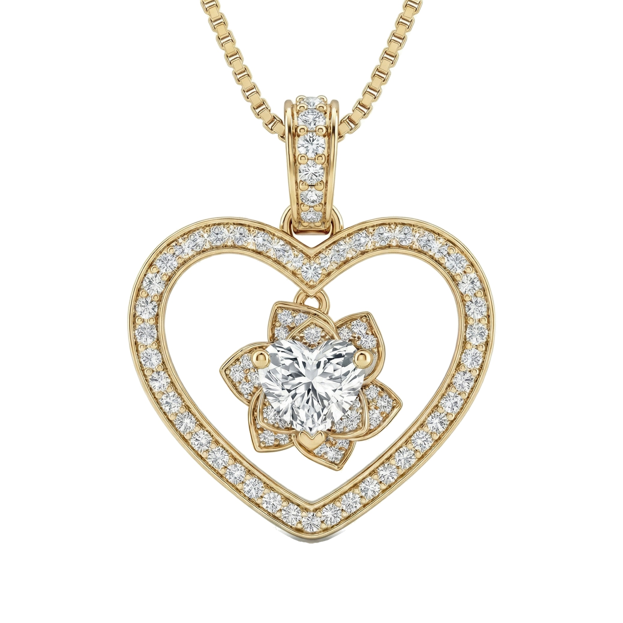 1.75 ct EF VS Lab Grown Diamond Heart Pendant in 14k Yellow Gold
