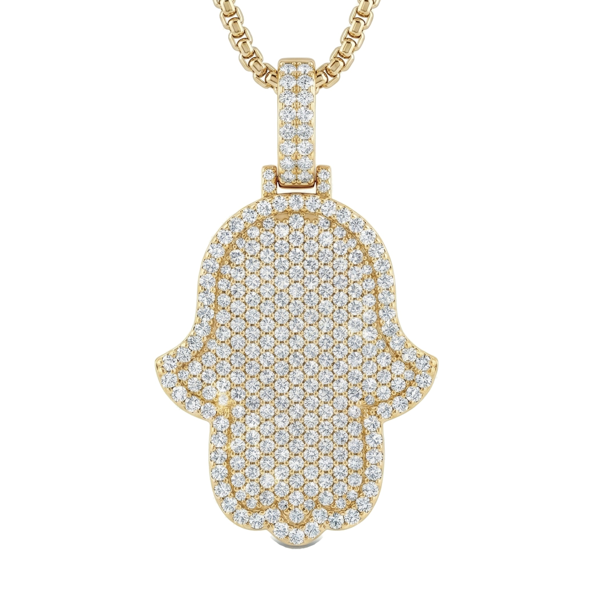 4.00 ct EF VS Lab Grown Diamond Hamsa Pendant in 14k Yellow Gold