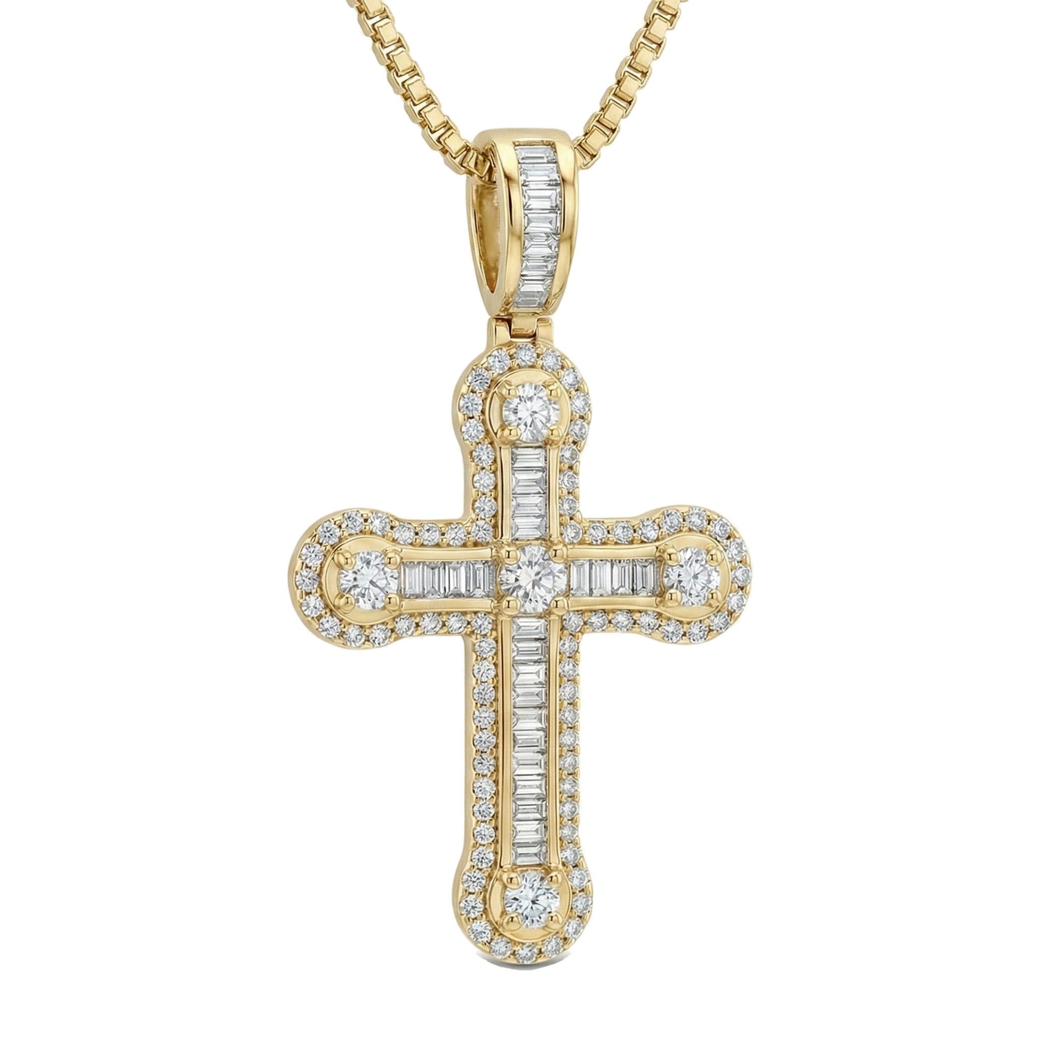 3.00 ct EF VS Lab Grown Diamond Cross Pendant in 10k Yellow Gold
