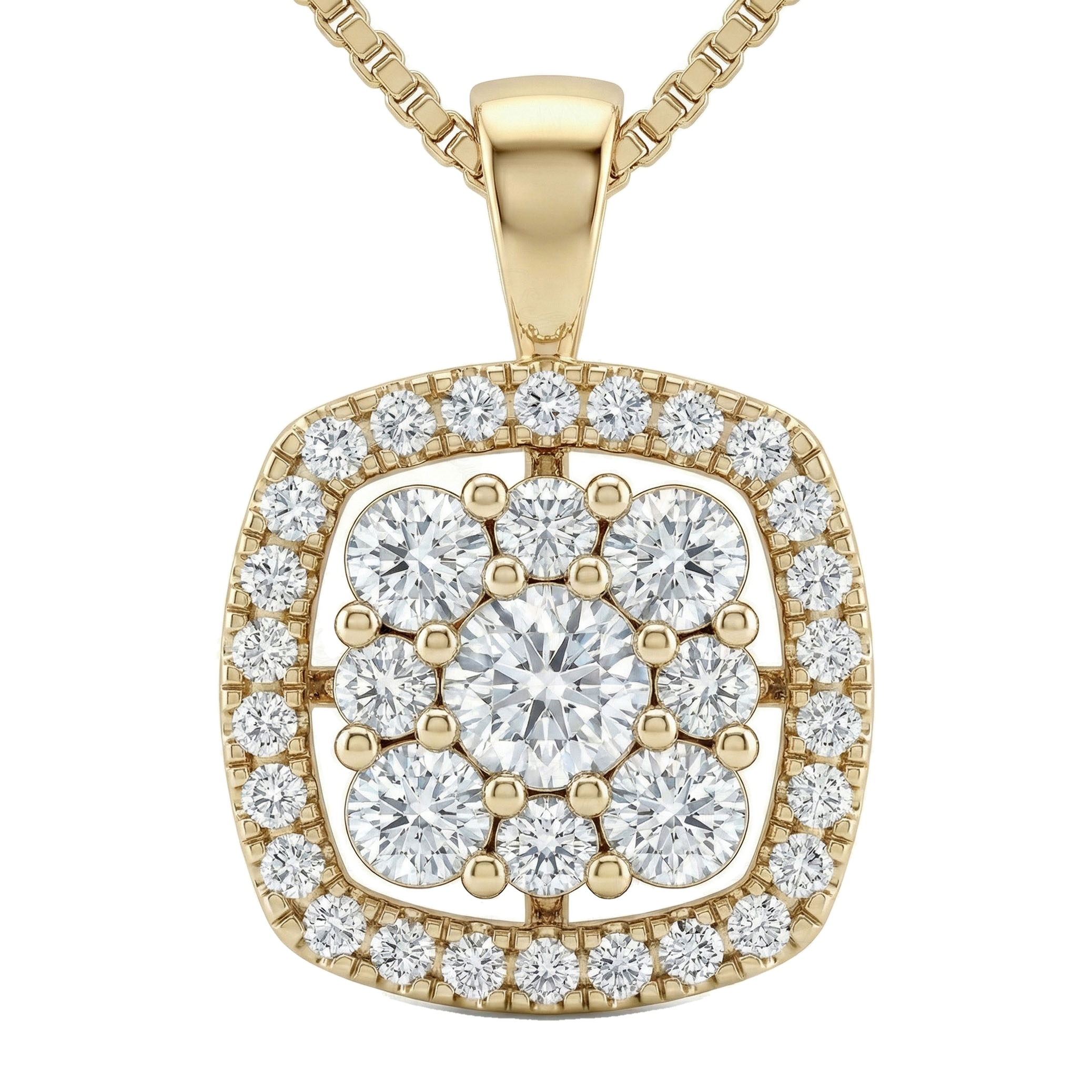 1.00 ct EF VS Lab Grown Diamond Halo Pendant in 14k Yellow Gold