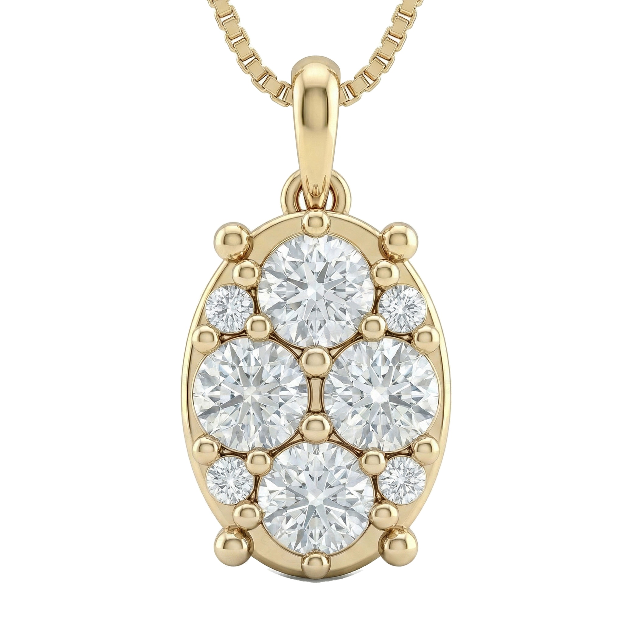1.60 ct EF VS Lab Grown Diamond Cluster Pendant in 10k Yellow Gold