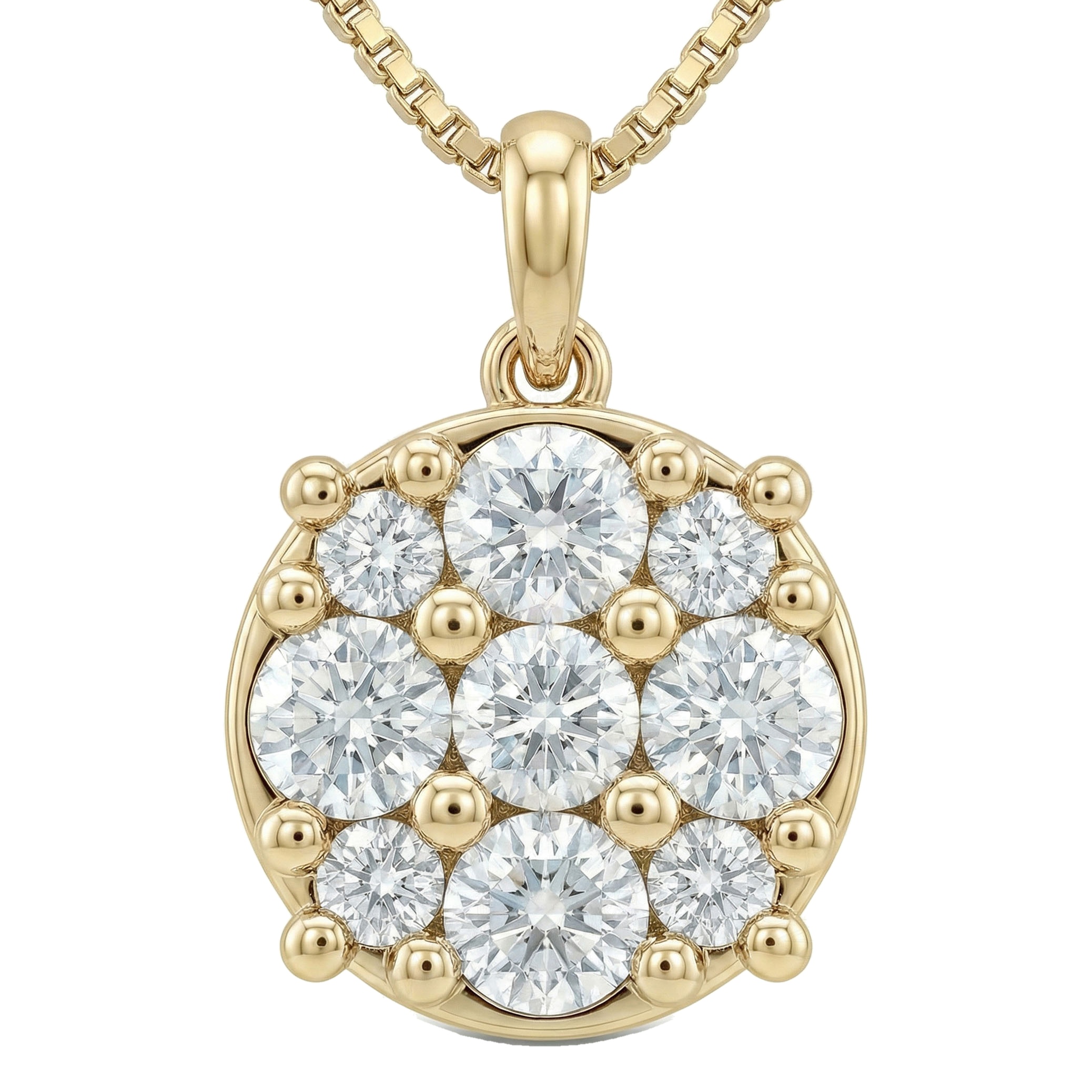1.10 ct EF VS Lab Grown Diamond Cluster Pendant in 10k Yellow Gold