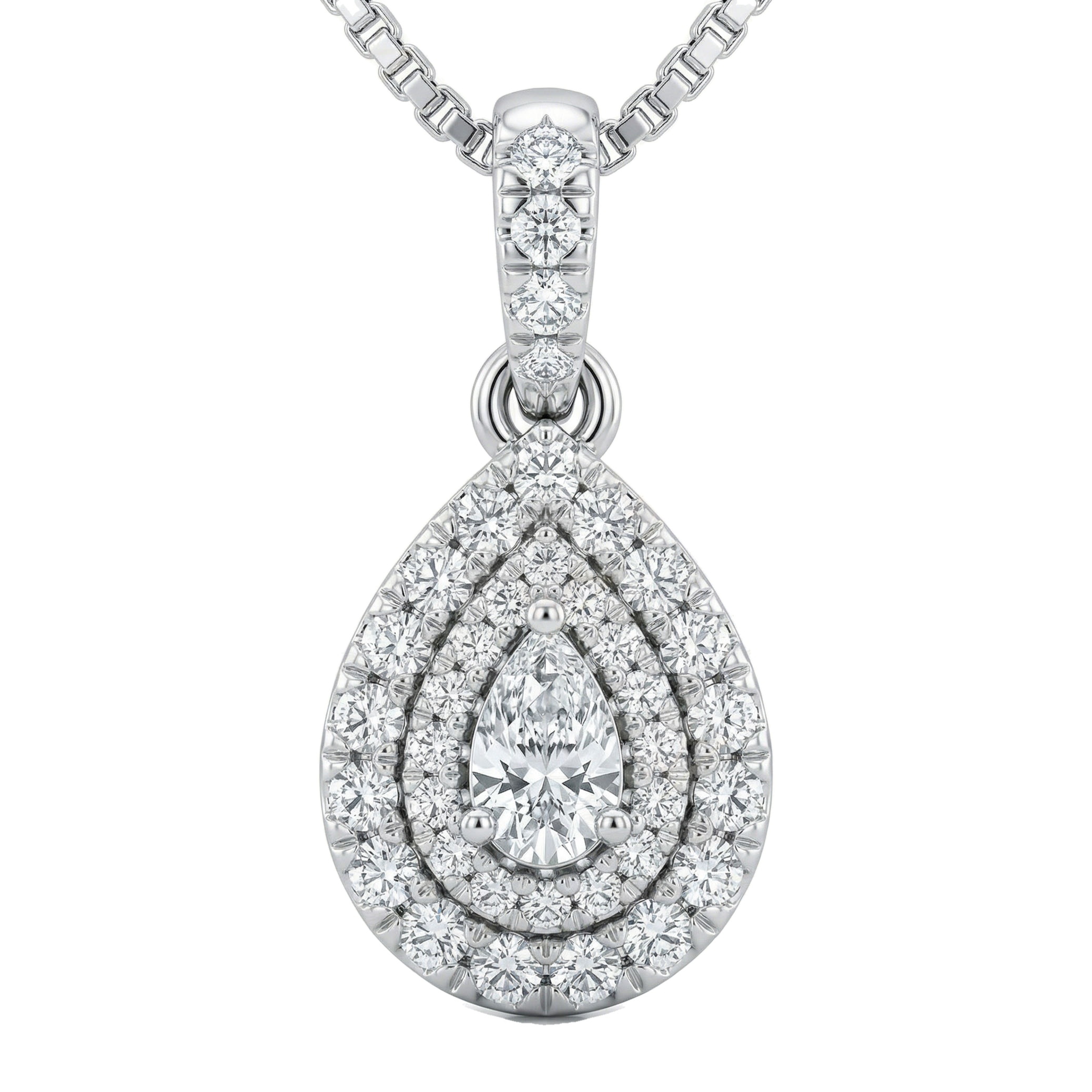 0.66 ct EF VS Lab Grown Diamond Halo Pendant in 10k White Gold