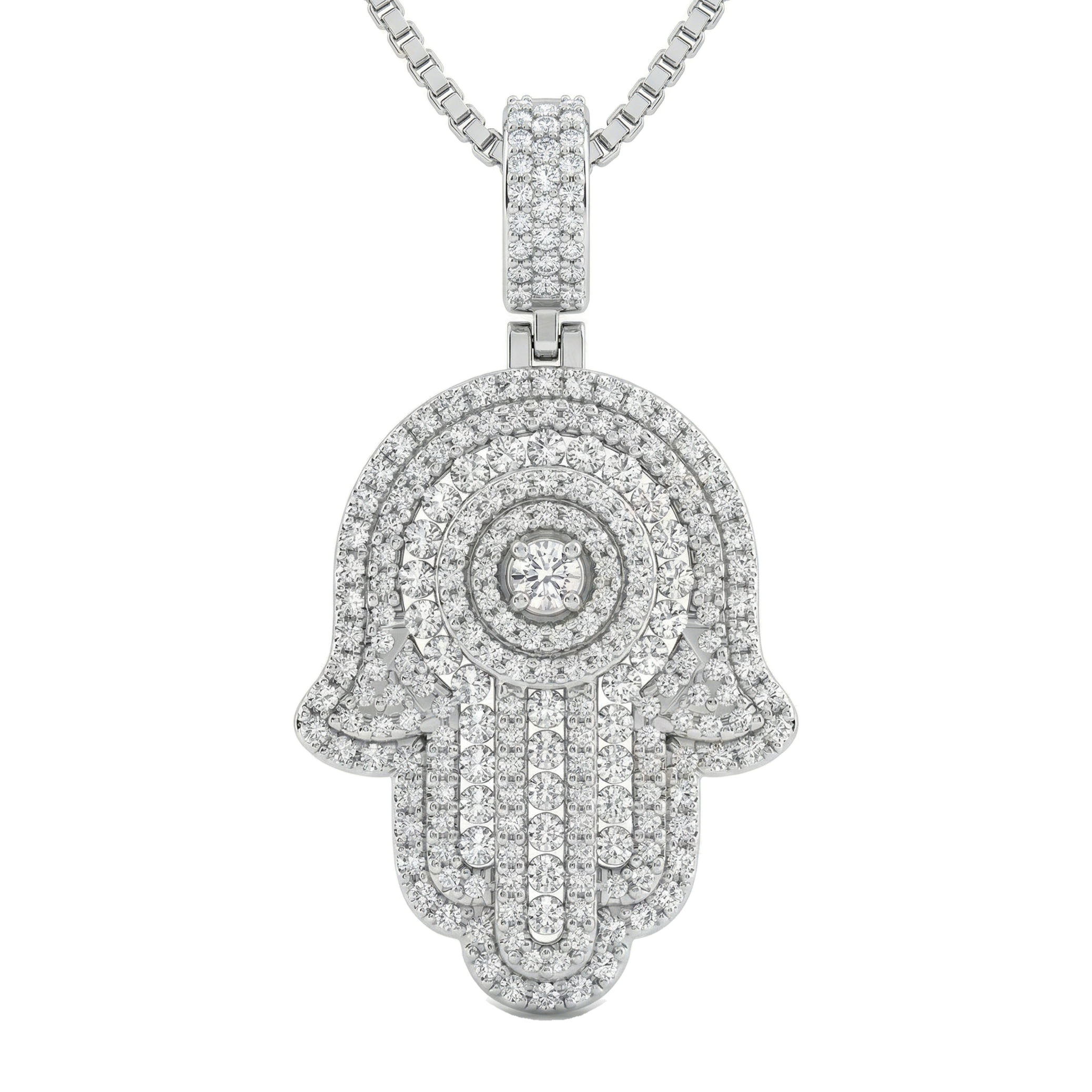 4.20 ct EF VS Lab Grown Diamond Hamsa Pendant in 10k White Gold