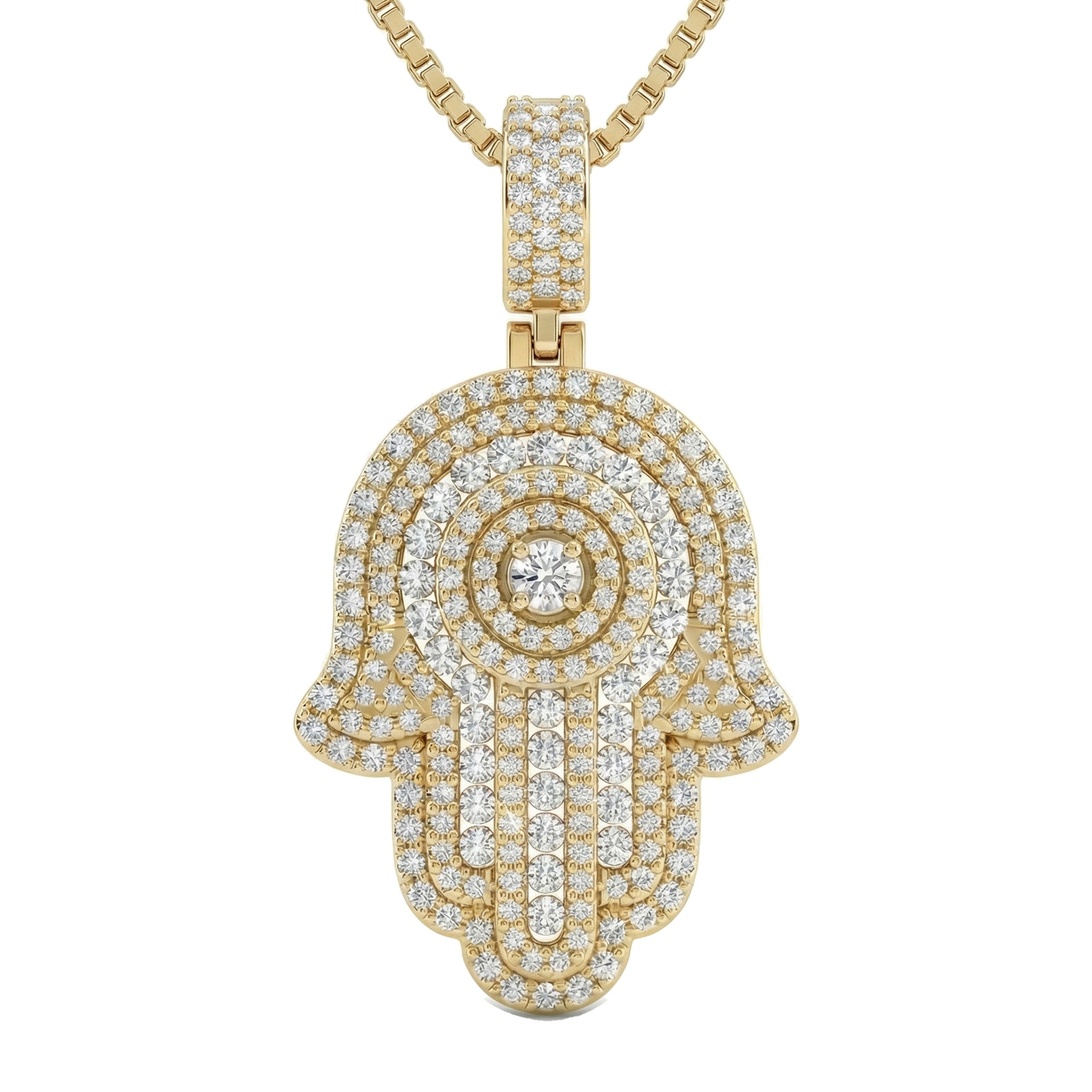 4.20 ct EF VS Lab Grown Diamond Hamsa Pendant in 10k Yellow Gold