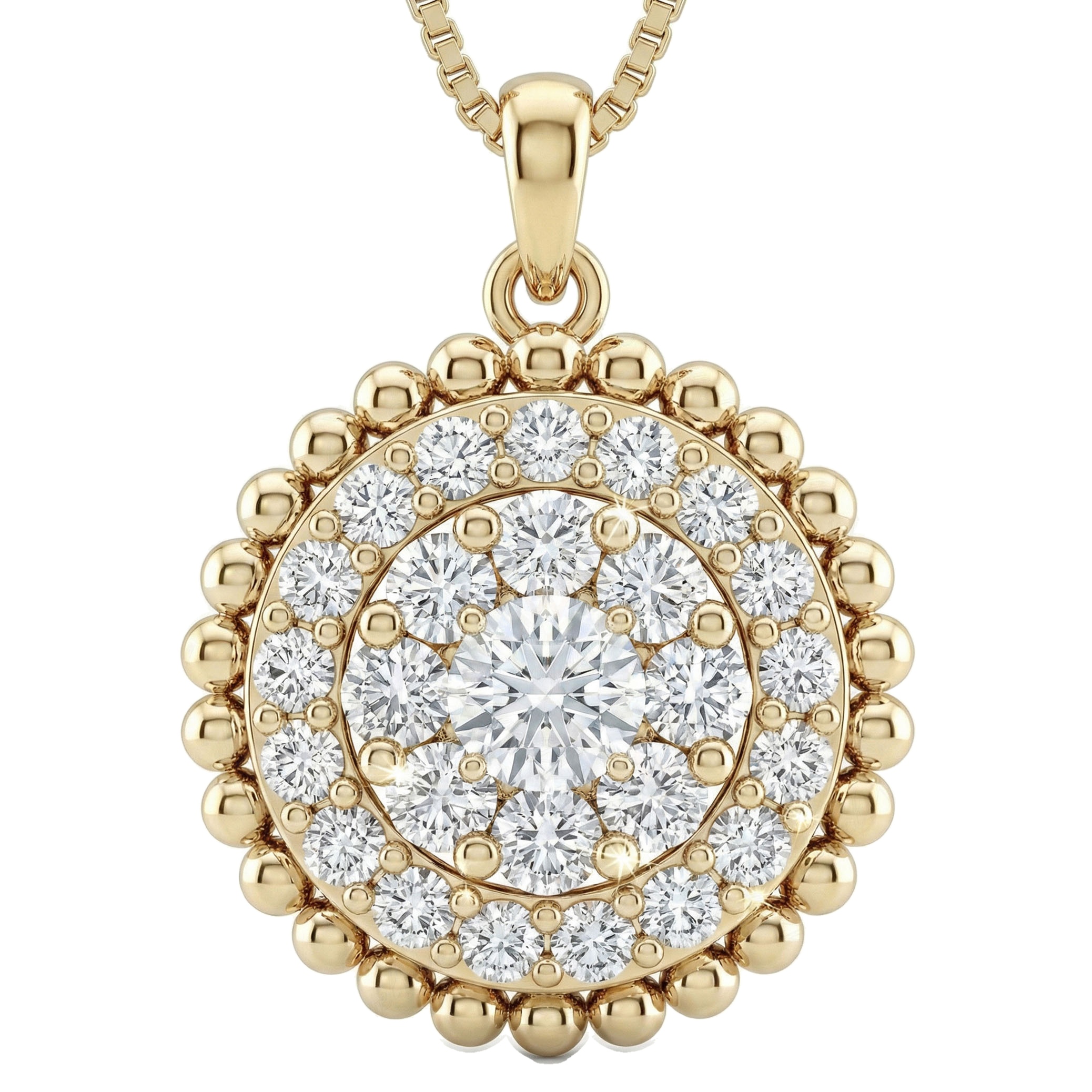 1.00 ct EF VS Lab Grown Diamond Cluster Pendant in 14k Yellow Gold