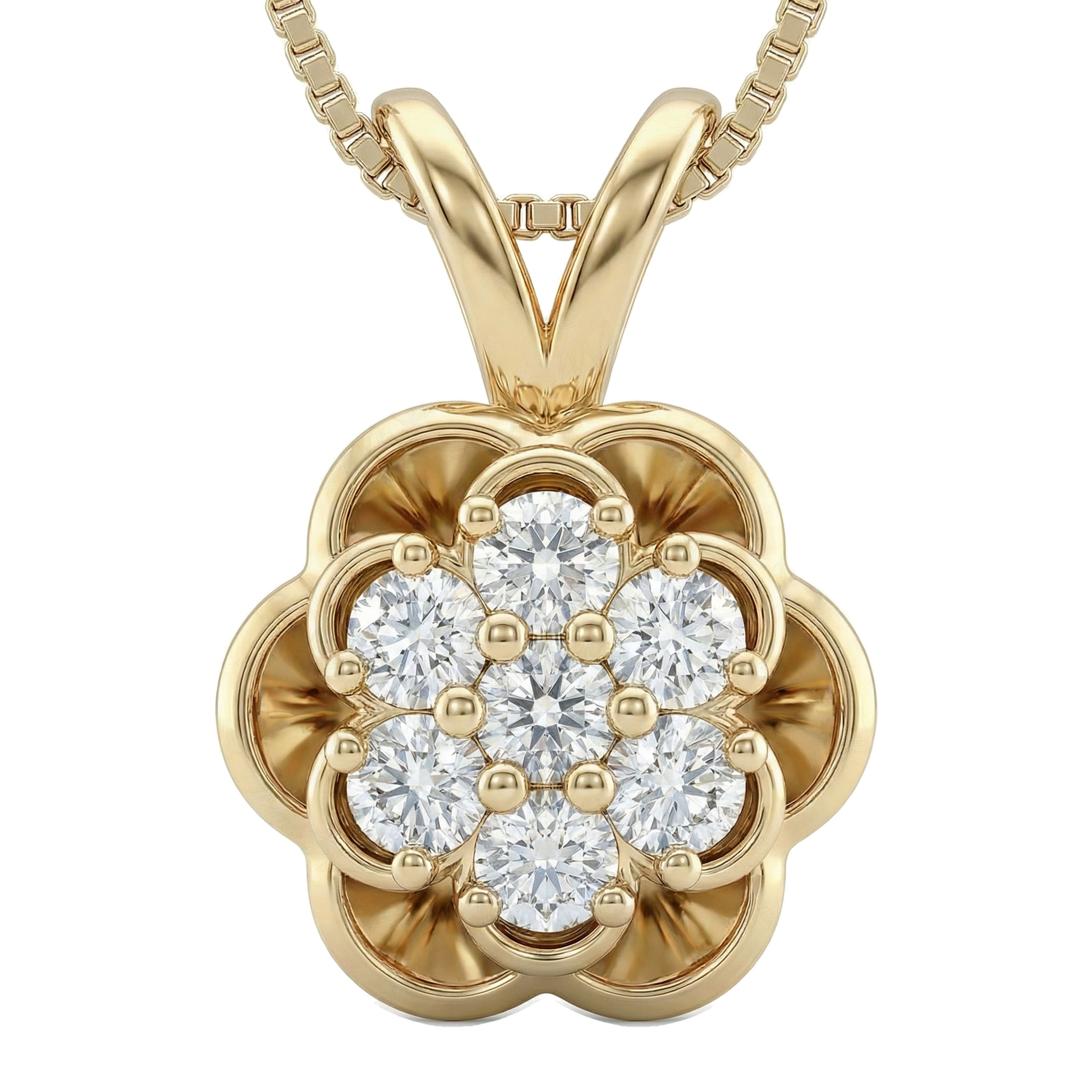 0.70 ct EF VS Lab Grown Diamond Cluster Pendant in 14k Yellow Gold