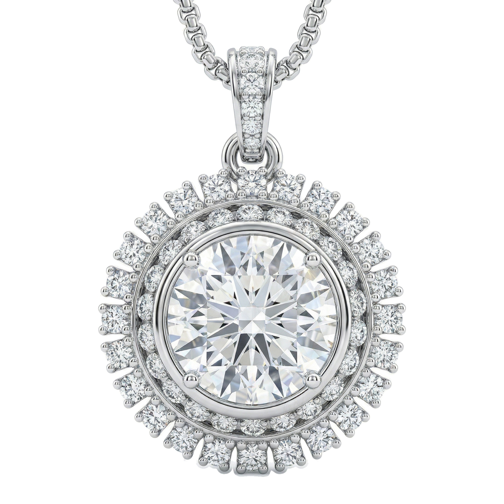 5.00 ct EF VS Lab Grown Diamond Halo Pendant in 14k White Gold