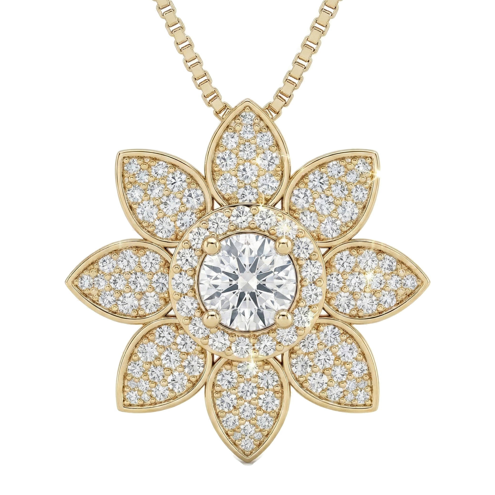1.33 ct EF VS Lab Grown Diamond Flower Pendant in 14k Yellow Gold
