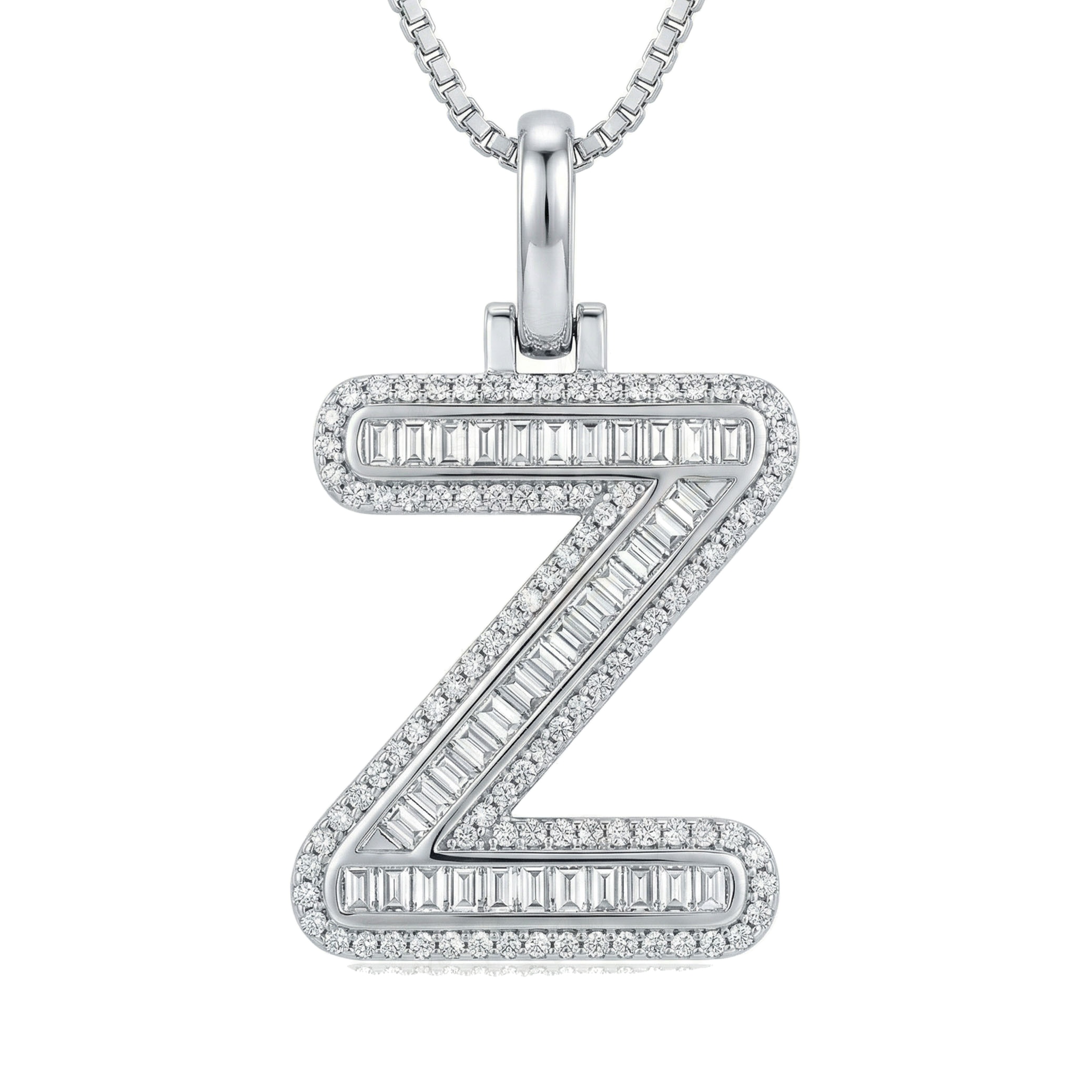 0.75 Ct EF VS Lab Grown Diamond Z Micro Border Baguette Initial Pendant in 10k White Gold