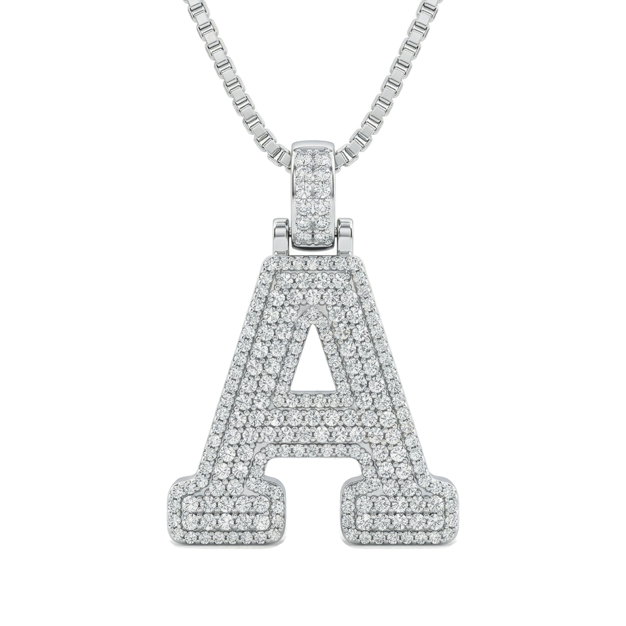 3.35 Ct EF VS Lab Grown Diamond A 2 Layer Pave 3D Initial Pendant in 10k White Gold