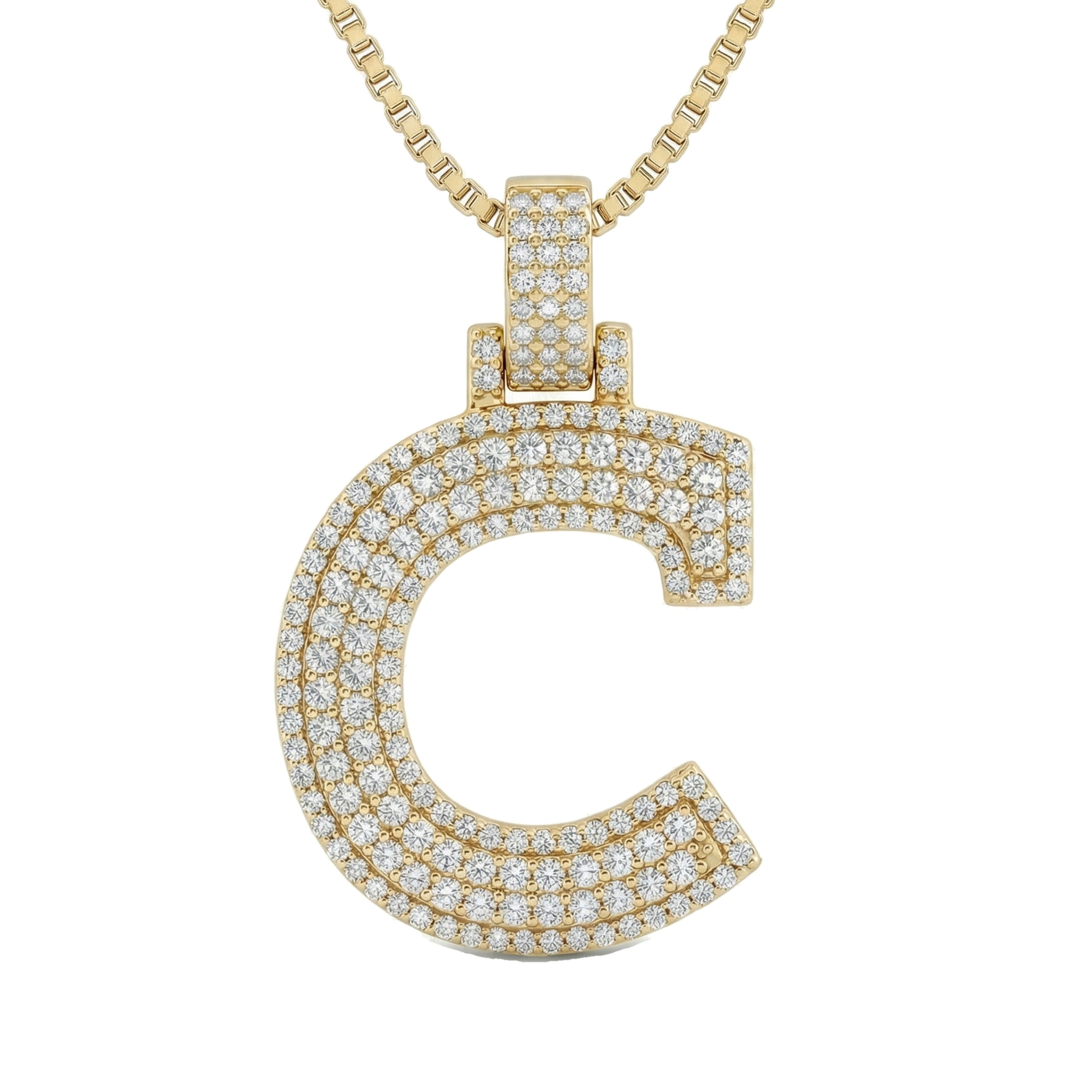 2.75 Ct EF VS Lab Grown Diamond C 2 Layer Pave 3D Initial Pendant in 10k Yellow Gold