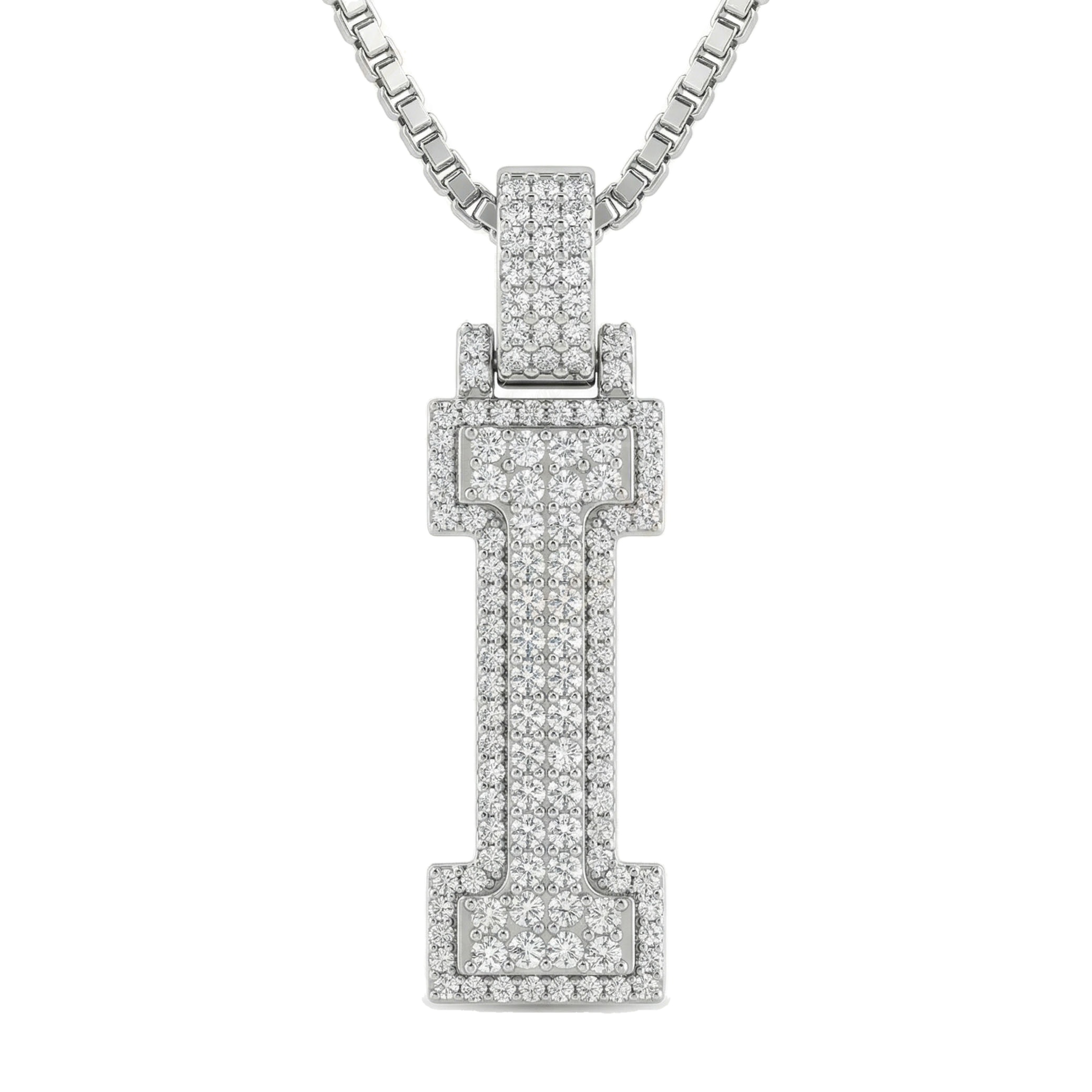 1.80 Ct EF VS Lab Grown Diamond I 2 Layer Pave 3D Initial Pendant in 14k White Gold