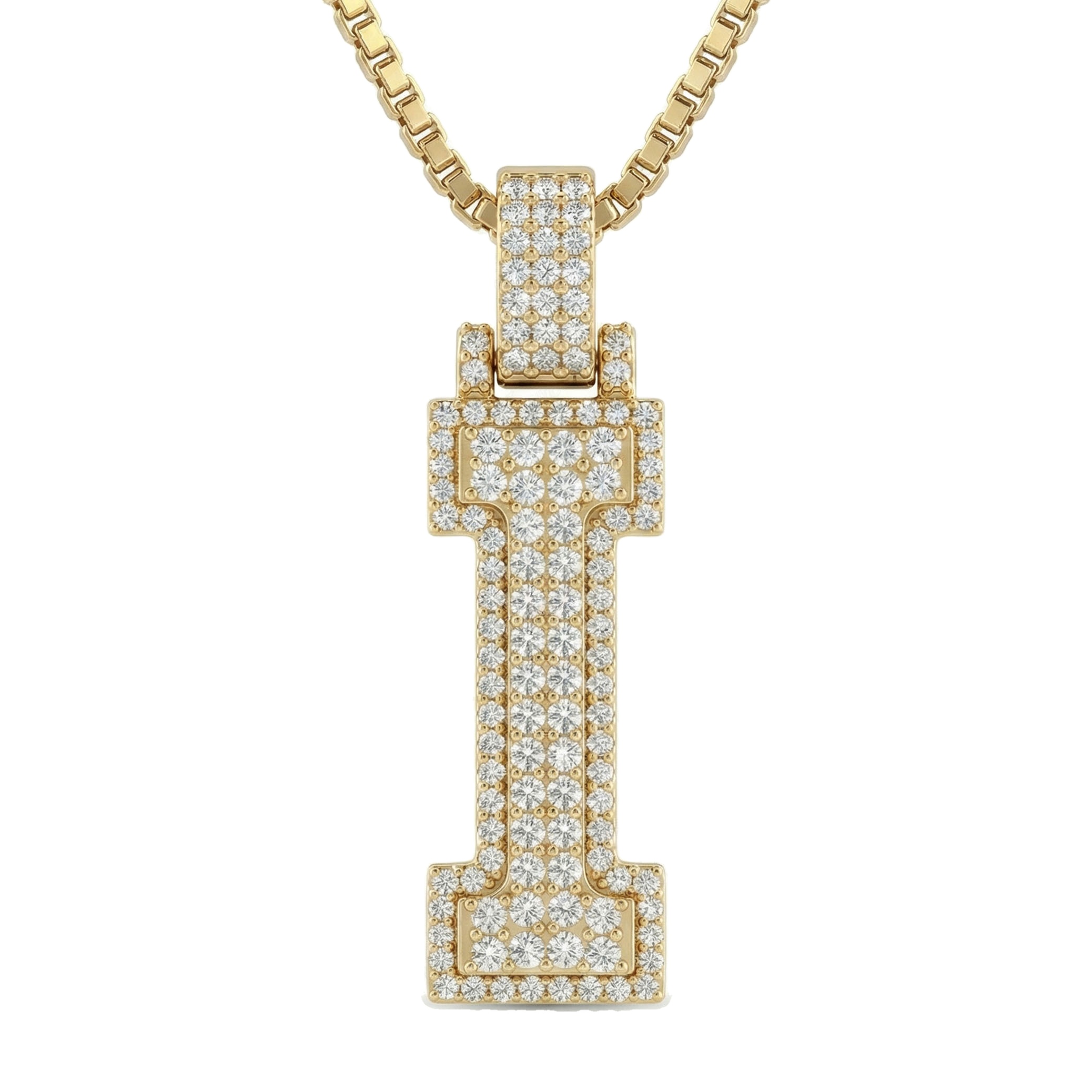 1.80 Ct EF VS Lab Grown Diamond I 2 Layer Pave 3D Initial Pendant in 10k Yellow Gold