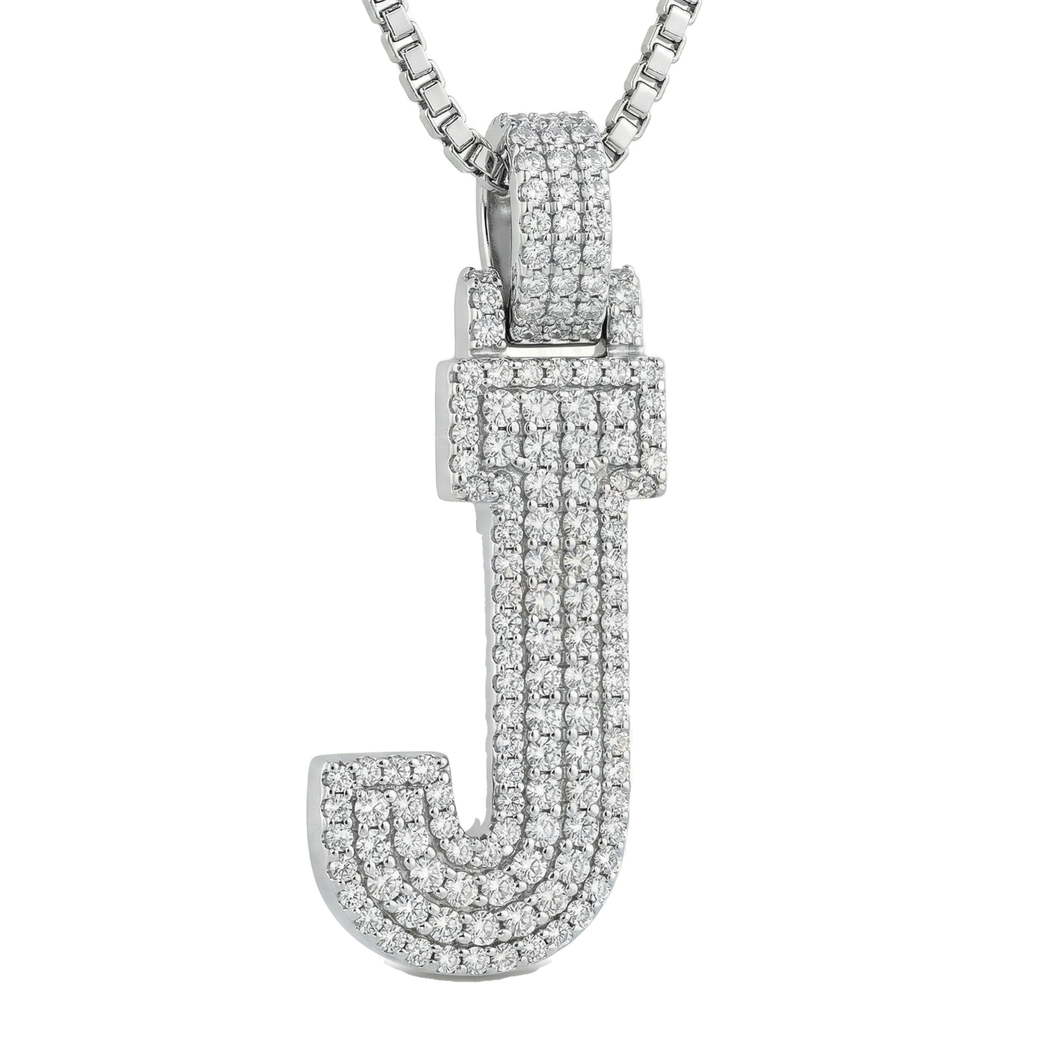 2.00 Ct EF VS Lab Grown Diamond J 2 Layer Pave 3D Initial Pendant in 10k White Gold