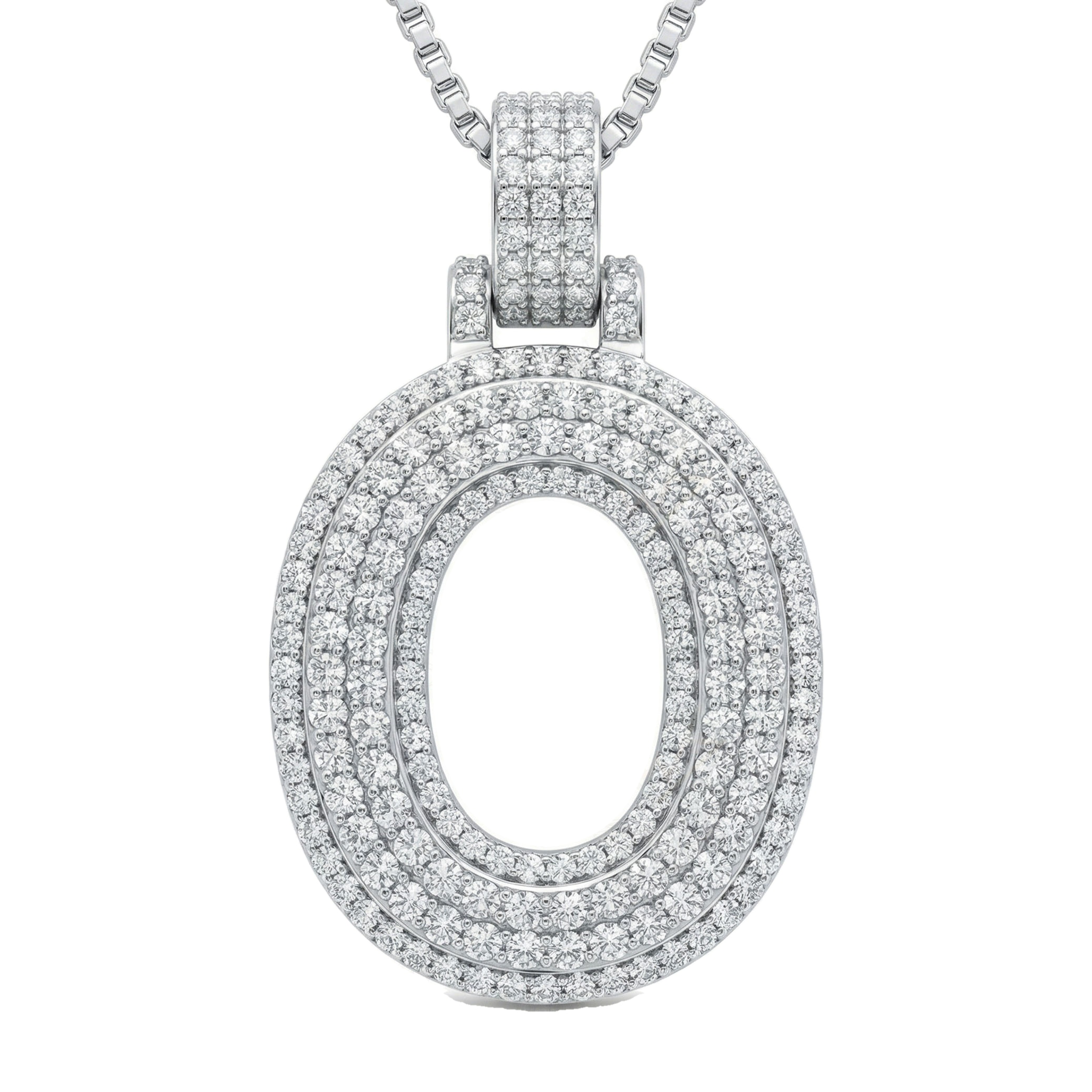 2.90 Ct EF VS Lab Grown Diamond O 2 Layer Pave 3D Initial Pendant in 10k White Gold