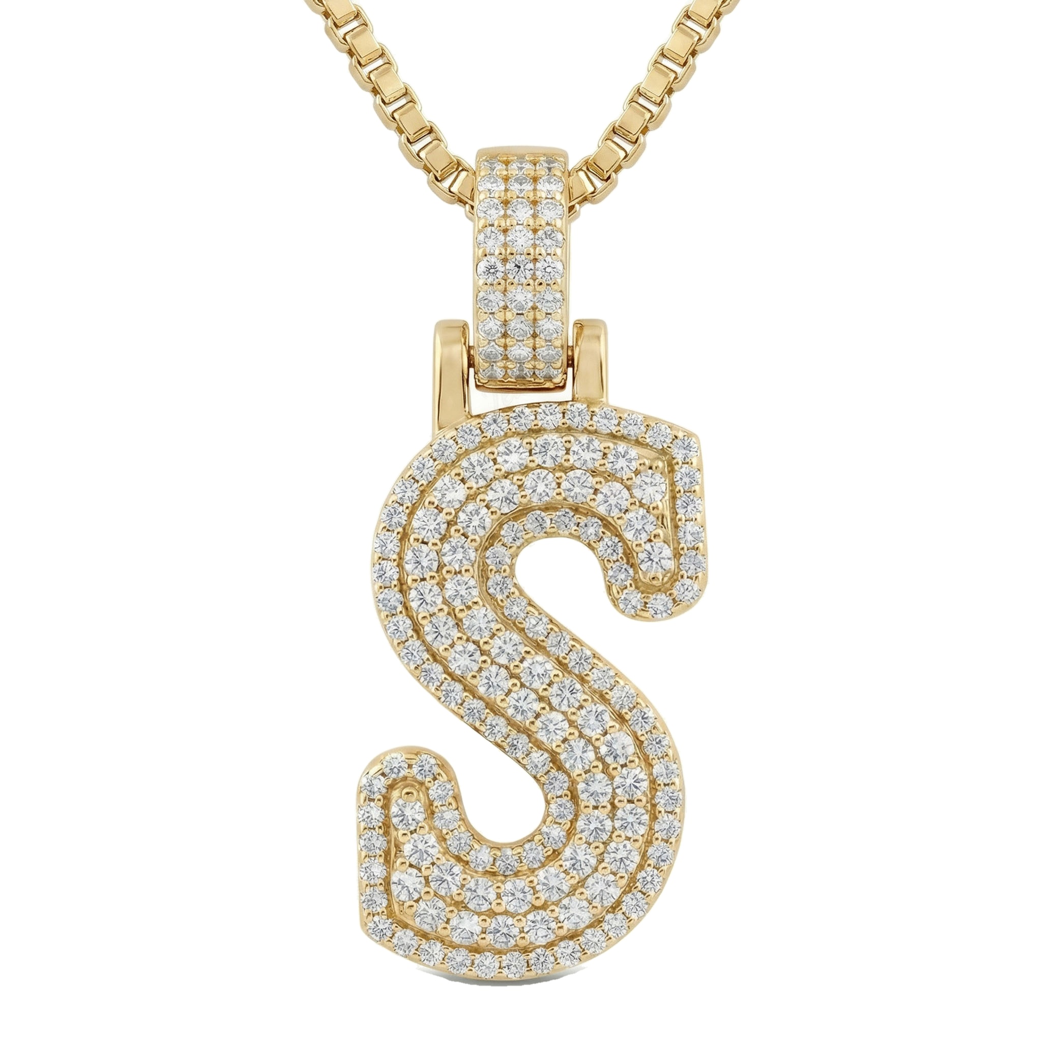 2.35 Ct EF VS Lab Grown Diamond S 2 Layer Pave 3D Initial Pendant in 10k Yellow Gold
