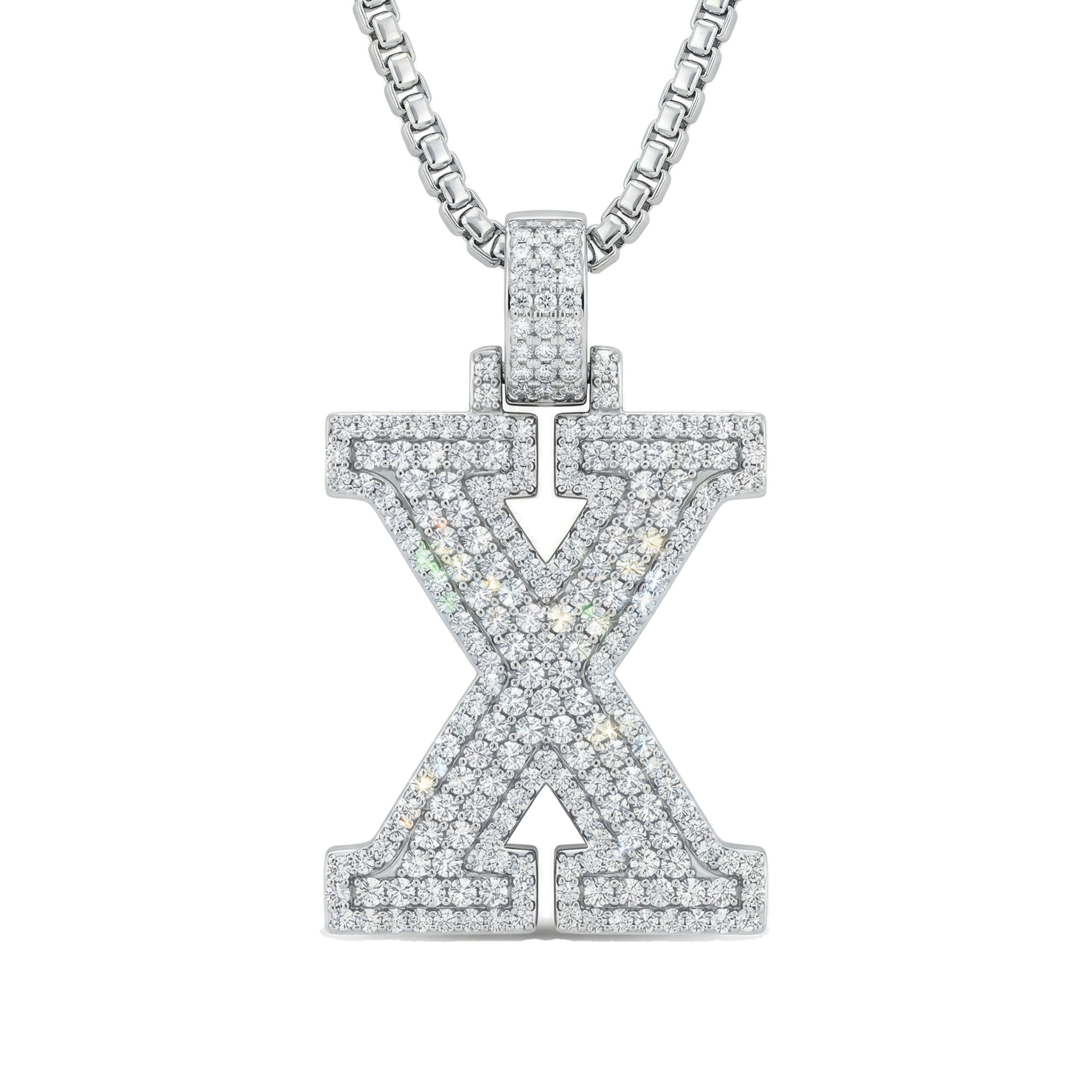 3.30 Ct EF VS Lab Grown Diamond X 2 Layer Pave 3D Initial Pendant in 14k White Gold
