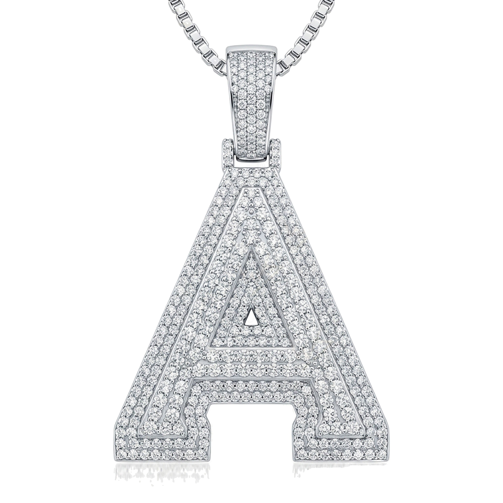 3.40 Ct EF VS Lab Grown Diamond A Double Row 3D Initial Pendant in 14k White Gold