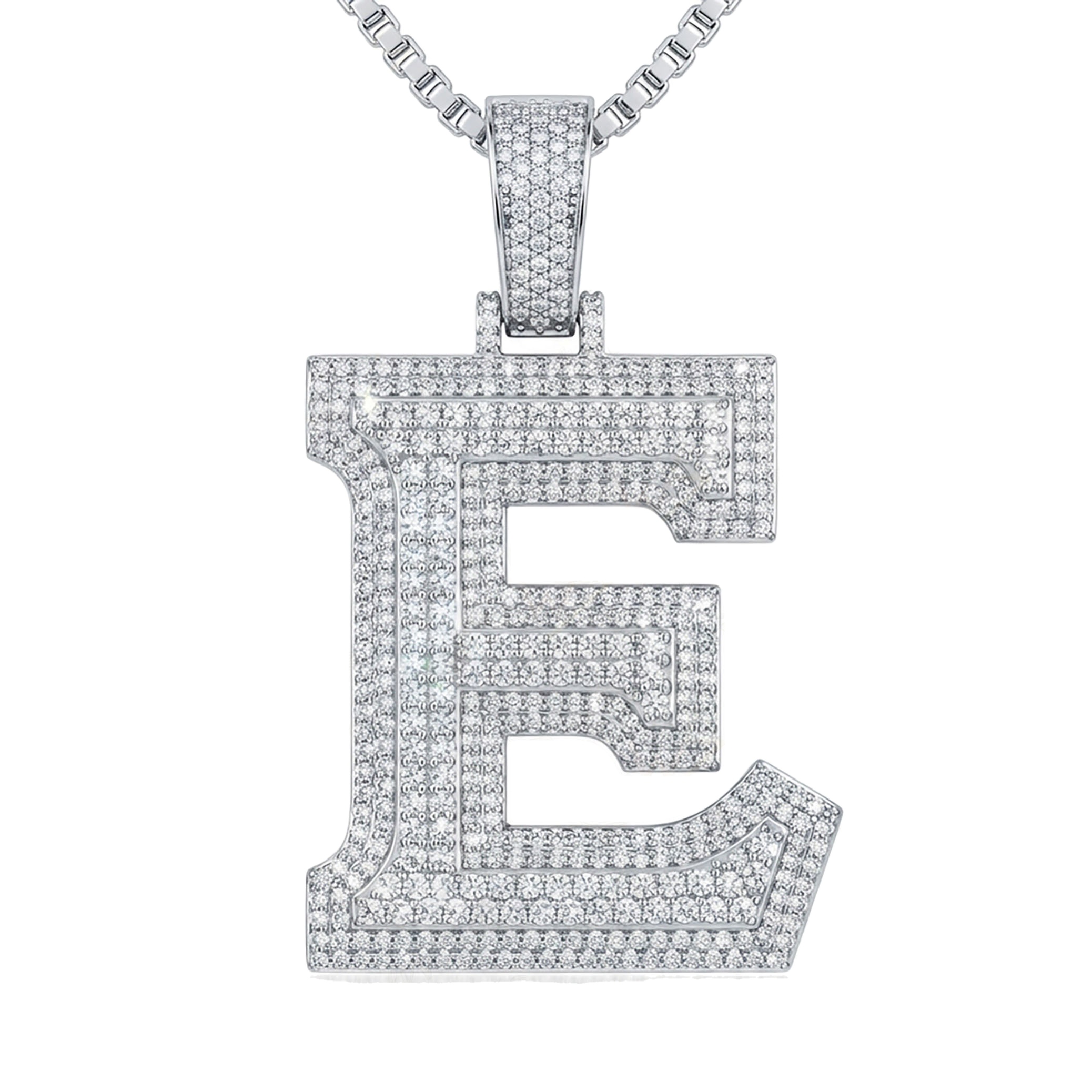 4.70 Ct EF VS Lab Grown Diamond E Double Row 3D Initial Pendant in 10k White Gold
