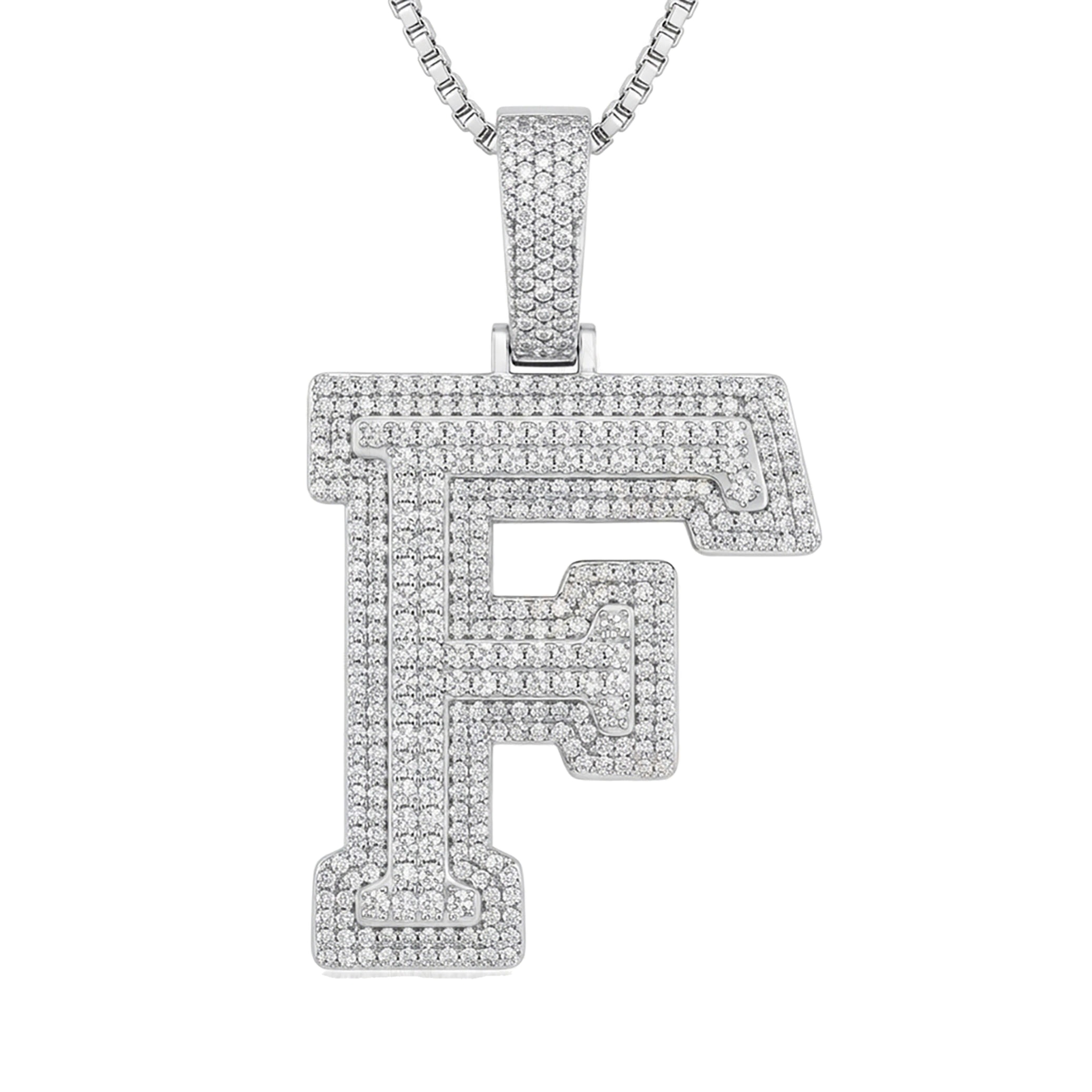3.80 Ct EF VS Lab Grown Diamond F Double Row 3D Initial Pendant in 14k White Gold