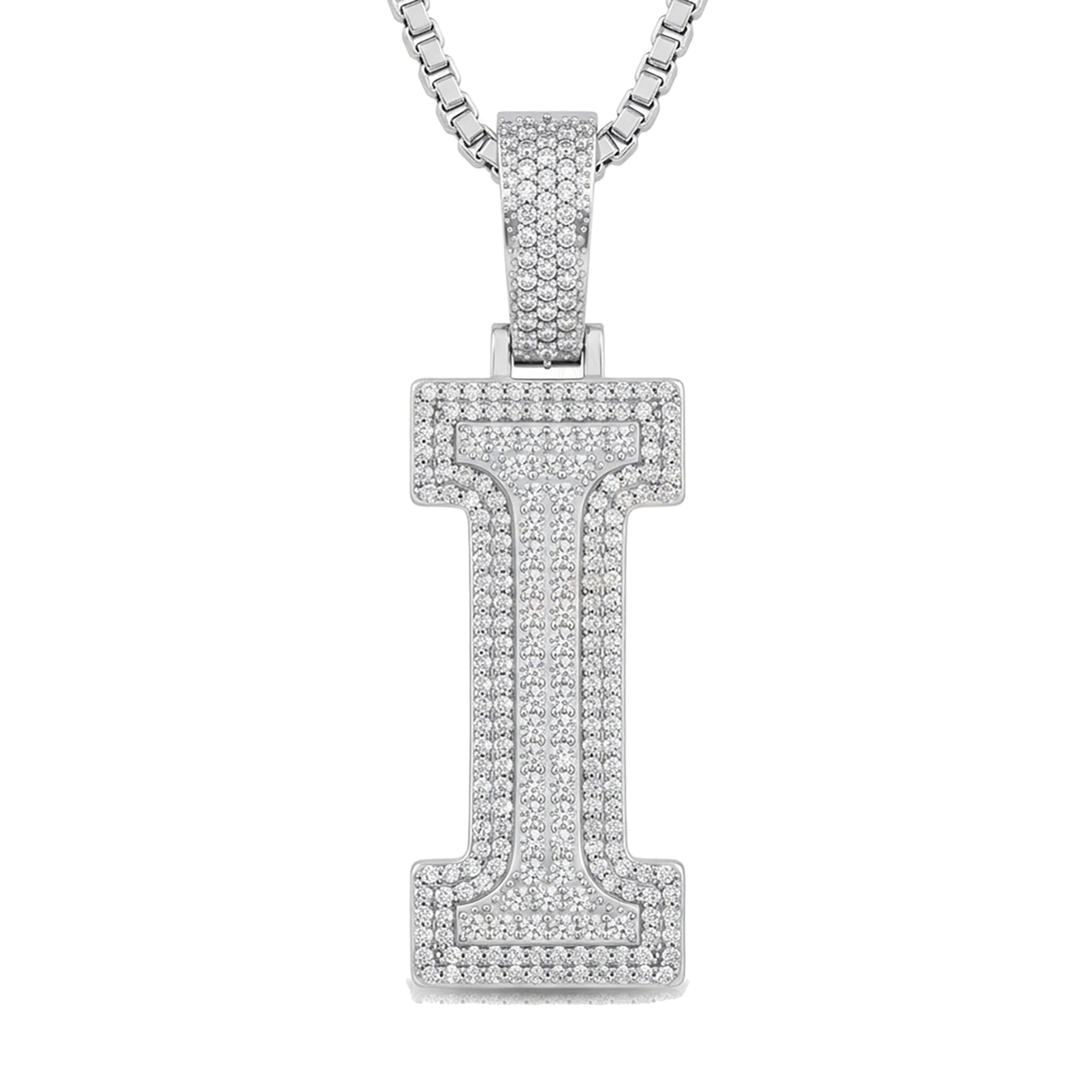 2.40 Ct EF VS Lab Grown Diamond I Double Row 3D Initial Pendant in 14k White Gold