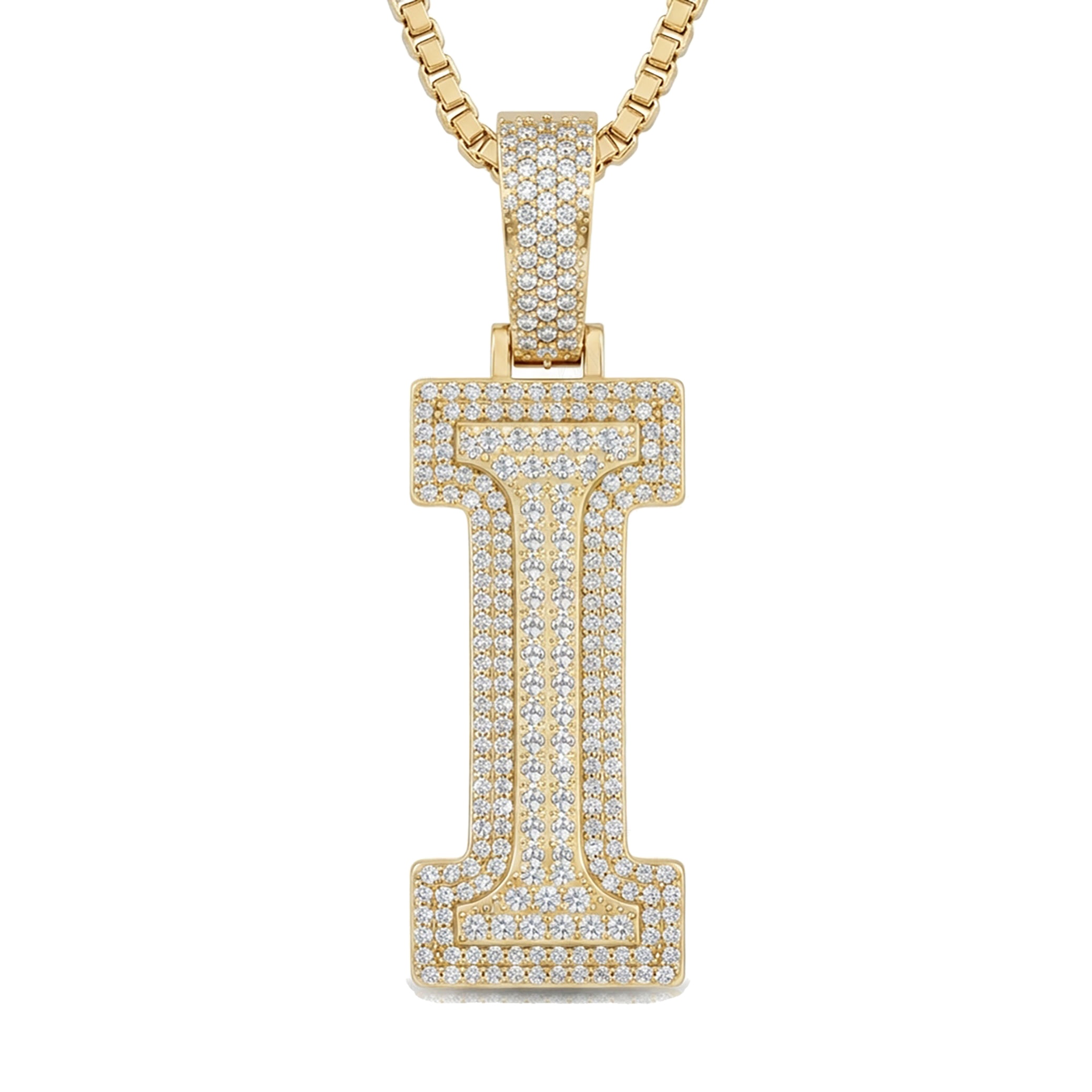 2.40 Ct EF VS Lab Grown Diamond I Double Row 3D Initial Pendant in 10k Yellow Gold