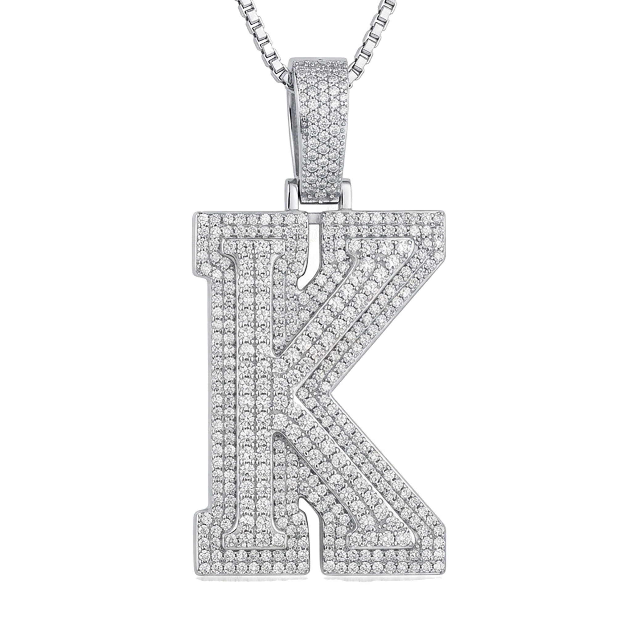 3.90 Ct EF VS Lab Grown Diamond K Double Row 3D Initial Pendant in 14k White Gold