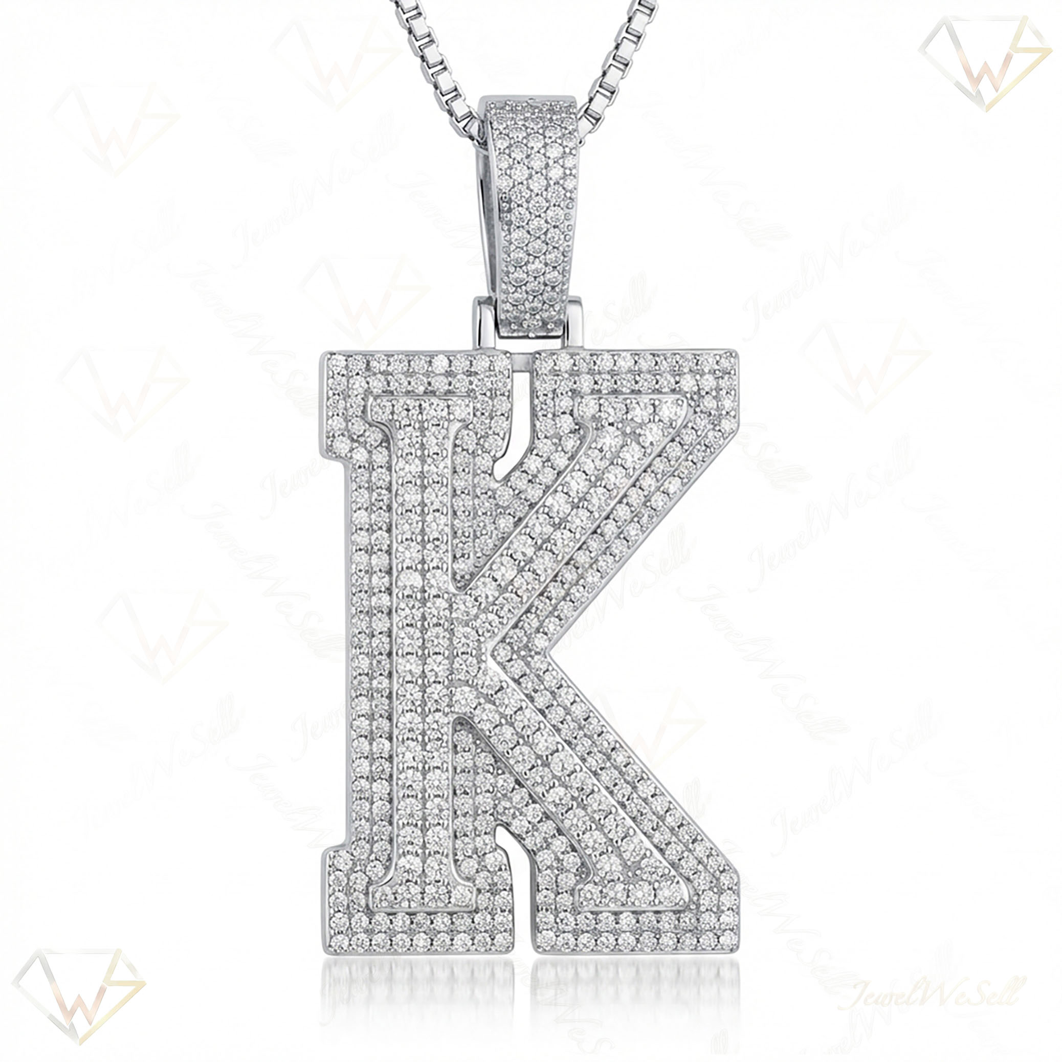 3.90 Ct EF VS Lab Grown Diamond K Double Row 3D Initial Pendant in