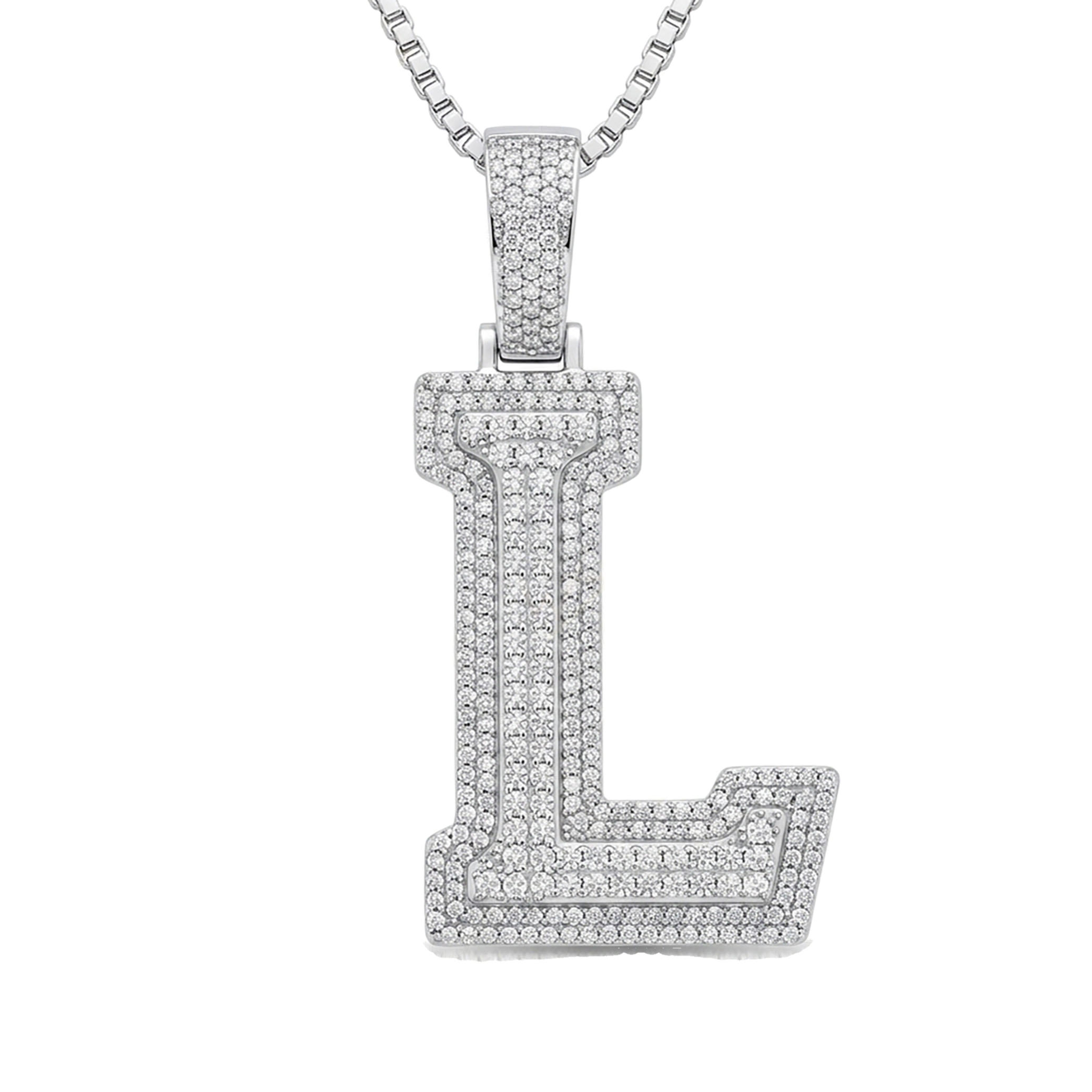 2.85 Ct EF VS Lab Grown Diamond L Double Row 3D Initial Pendant in 10k White Gold