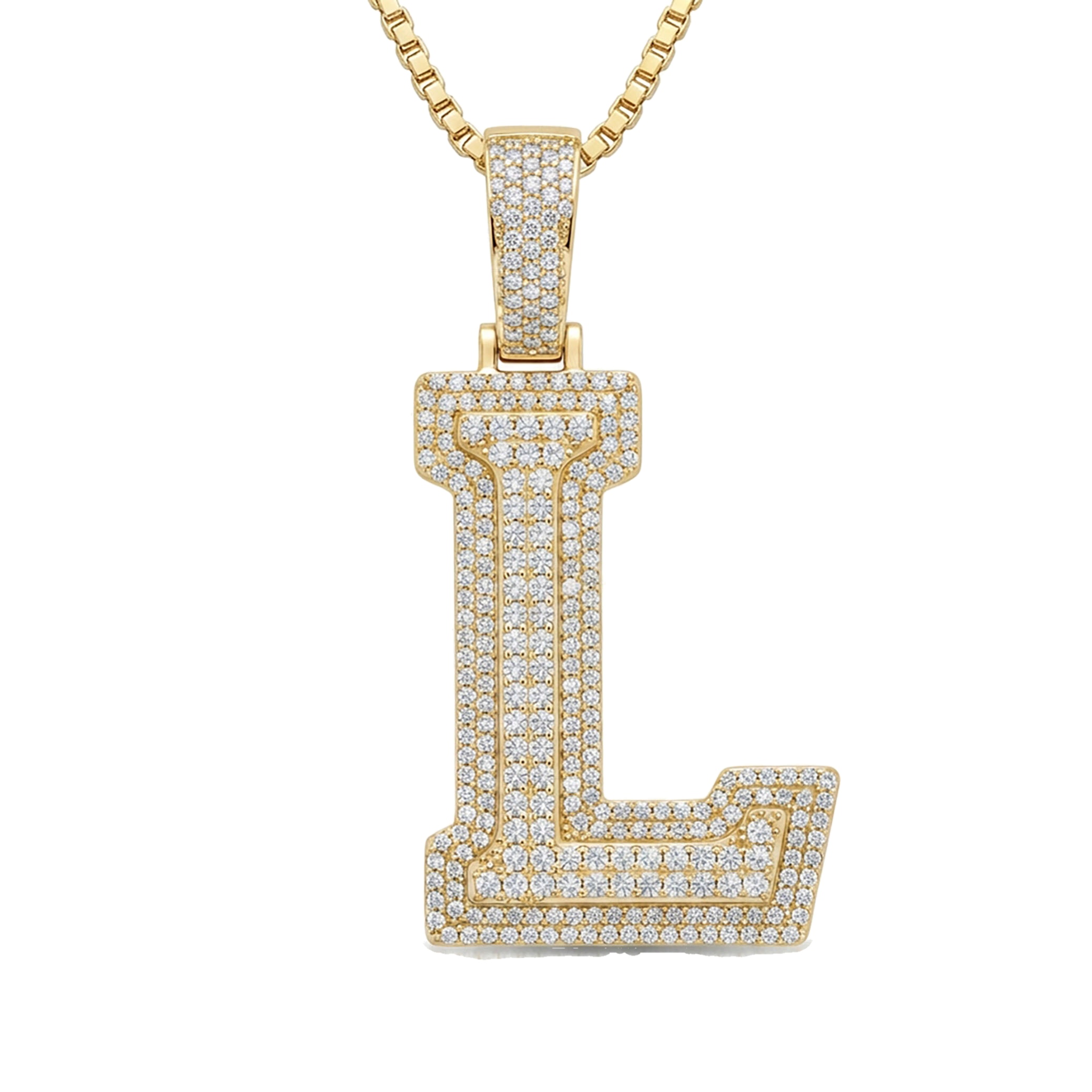 2.85 Ct EF VS Lab Grown Diamond L Double Row 3D Initial Pendant in 14k Yellow Gold