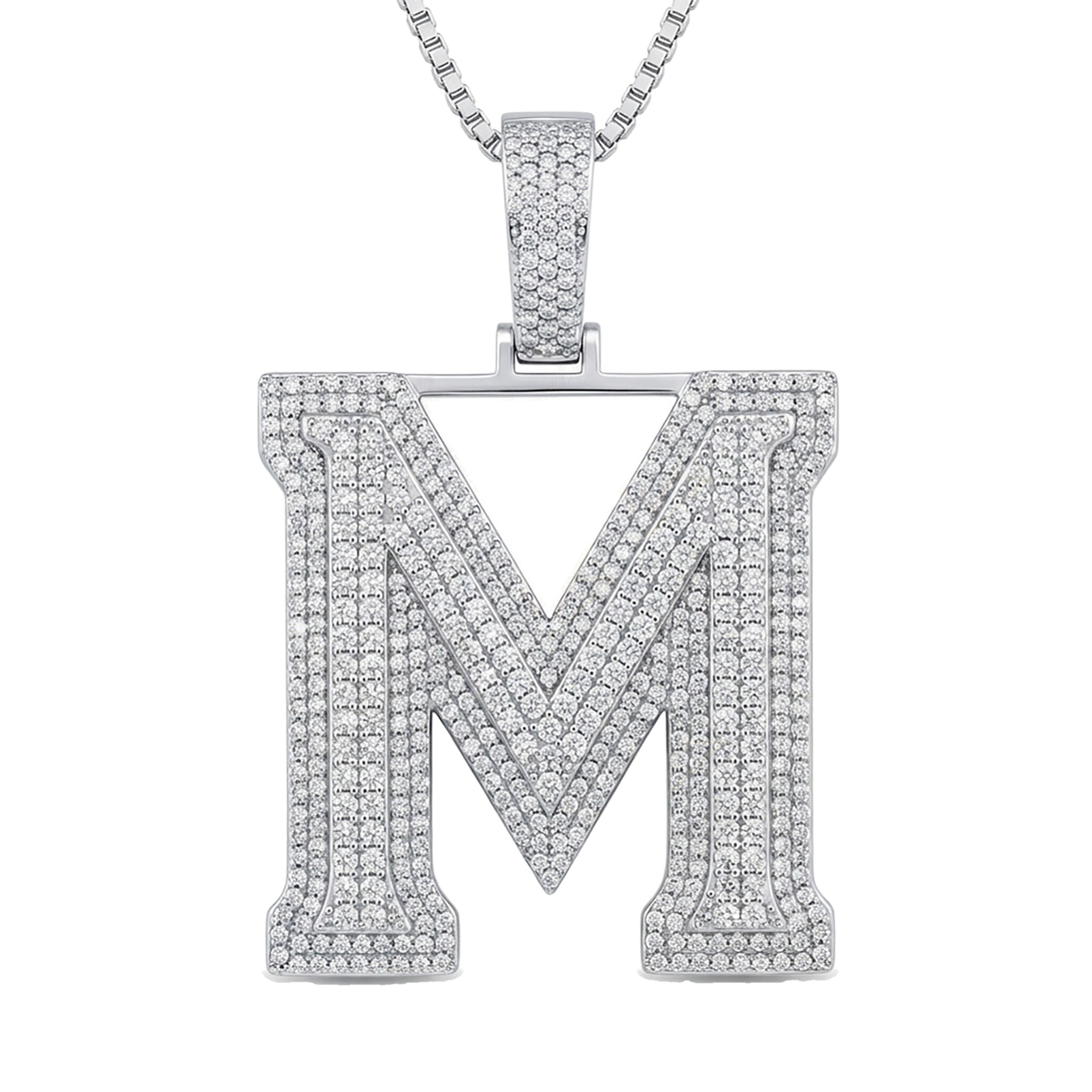 5.35 Ct EF VS Lab Grown Diamond M Double Row 3D Initial Pendant in 10k White Gold