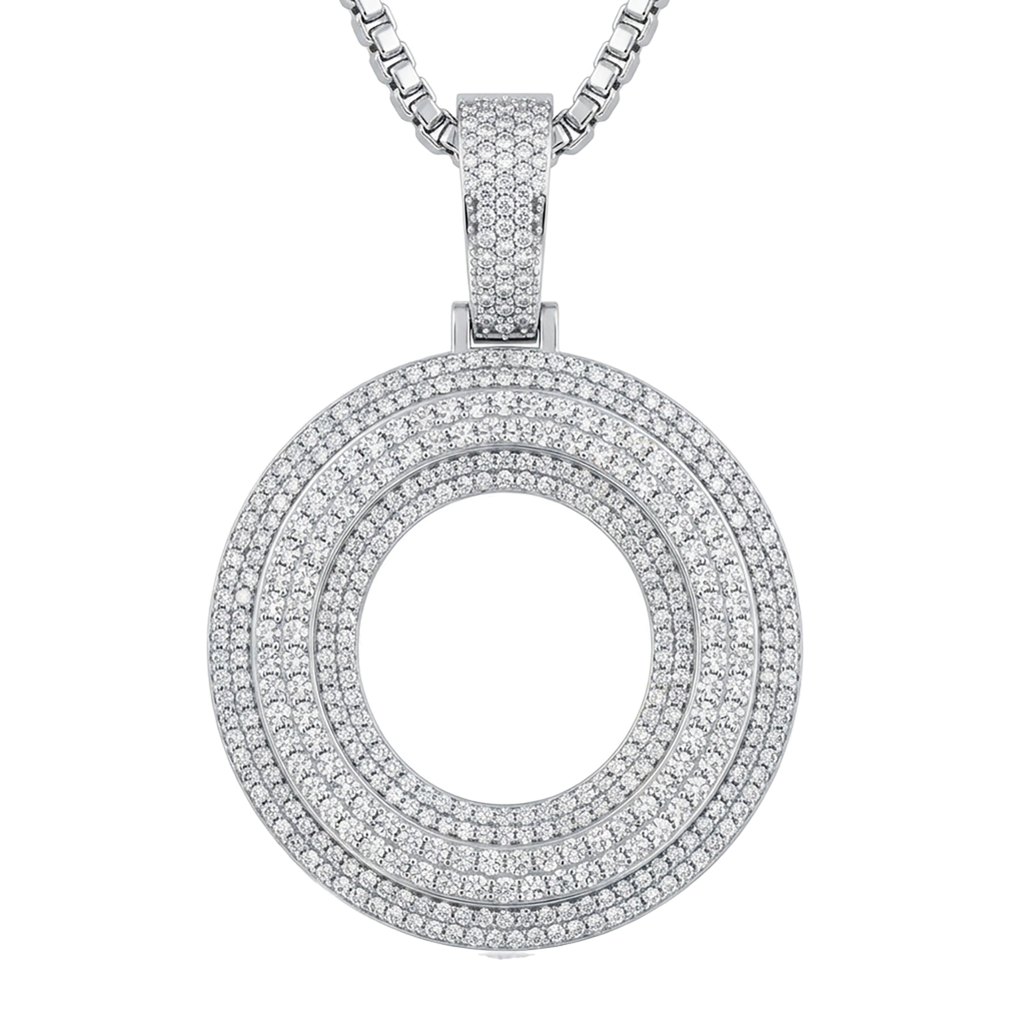 4.45 Ct EF VS Lab Grown Diamond O Double Row 3D Initial Pendant in 10k White Gold