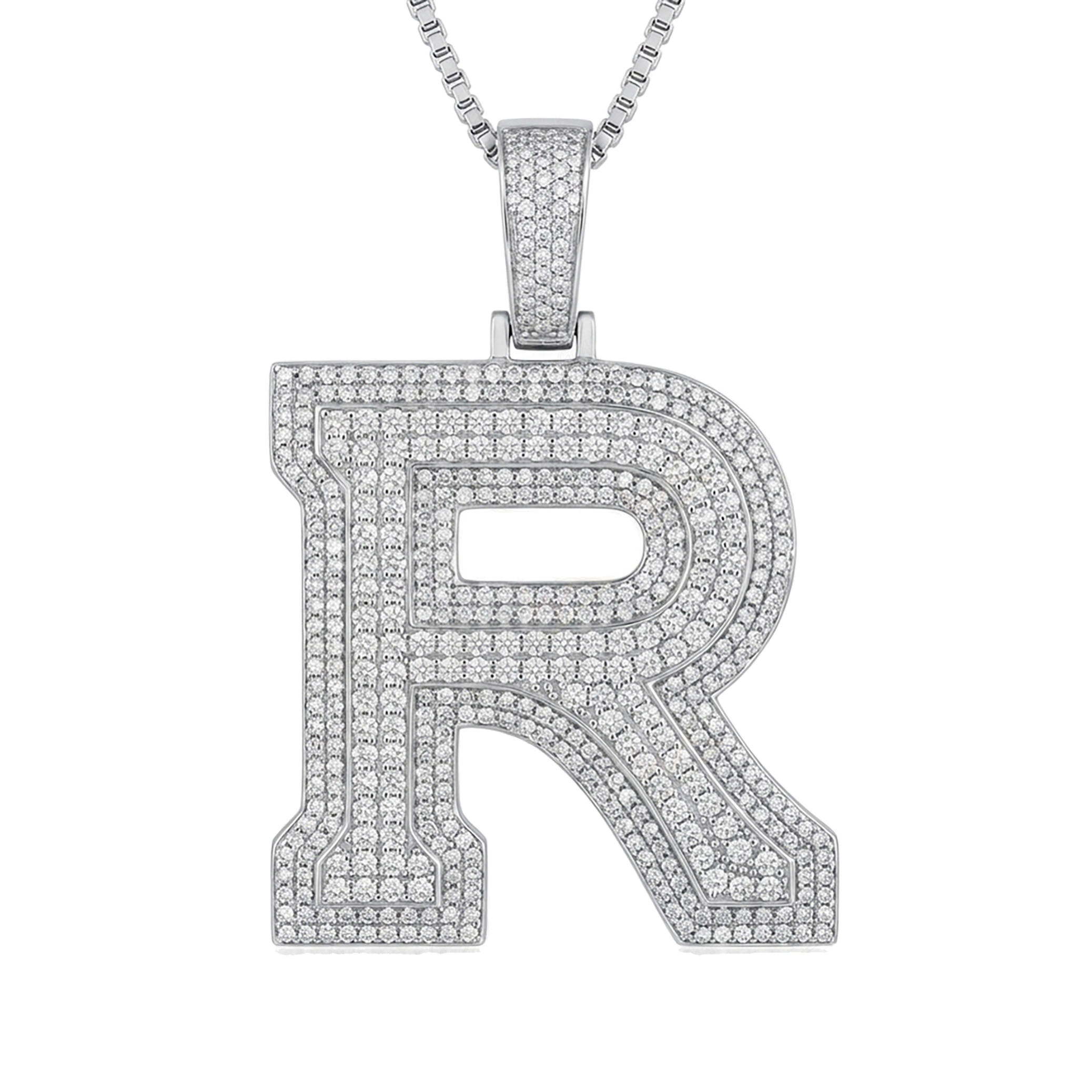 4.95 Ct EF VS Lab Grown Diamond R Double Row 3D Initial Pendant in 10k White Gold