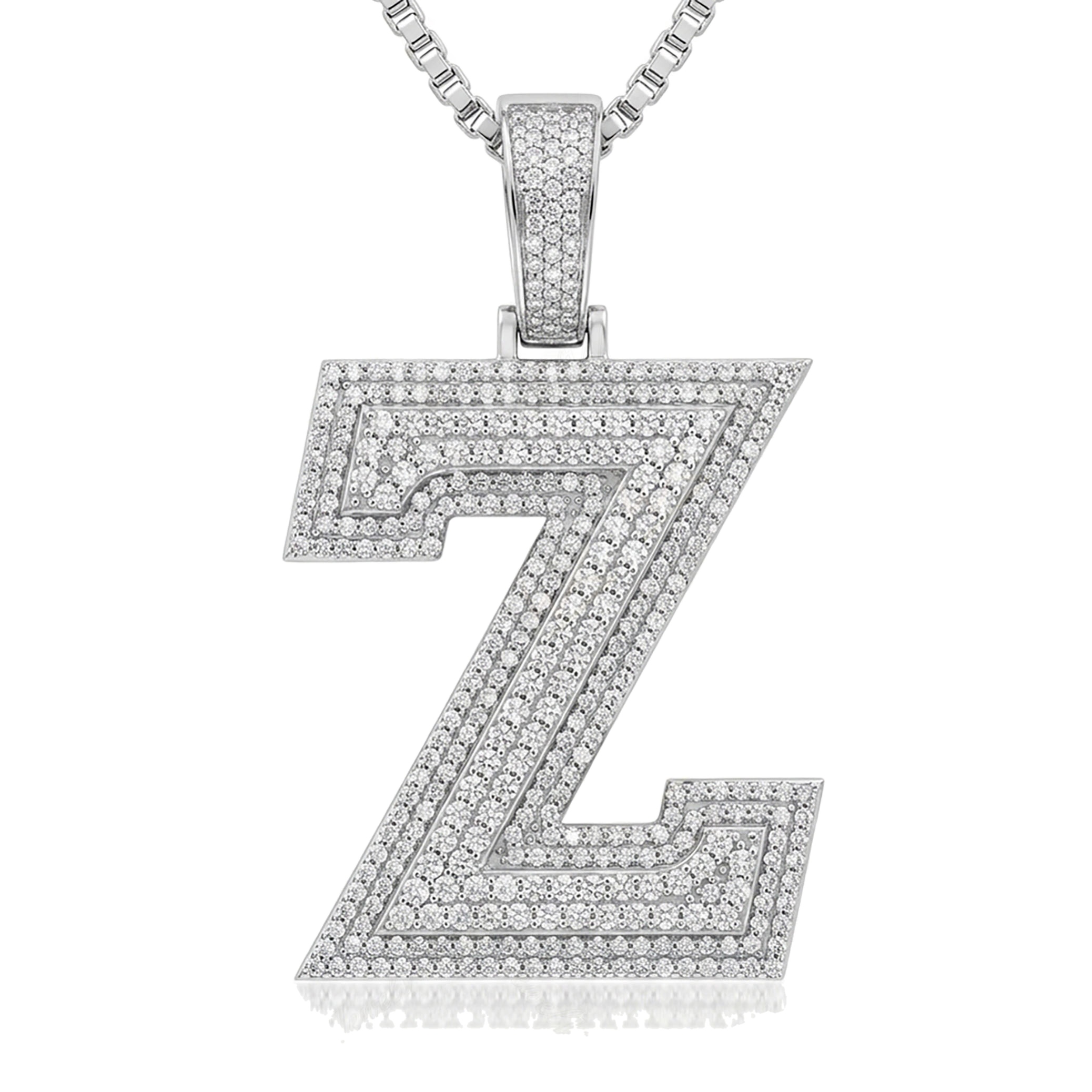 3.90 Ct EF VS Lab Grown Diamond Z Double Row 3D Initial Pendant in 14k White Gold