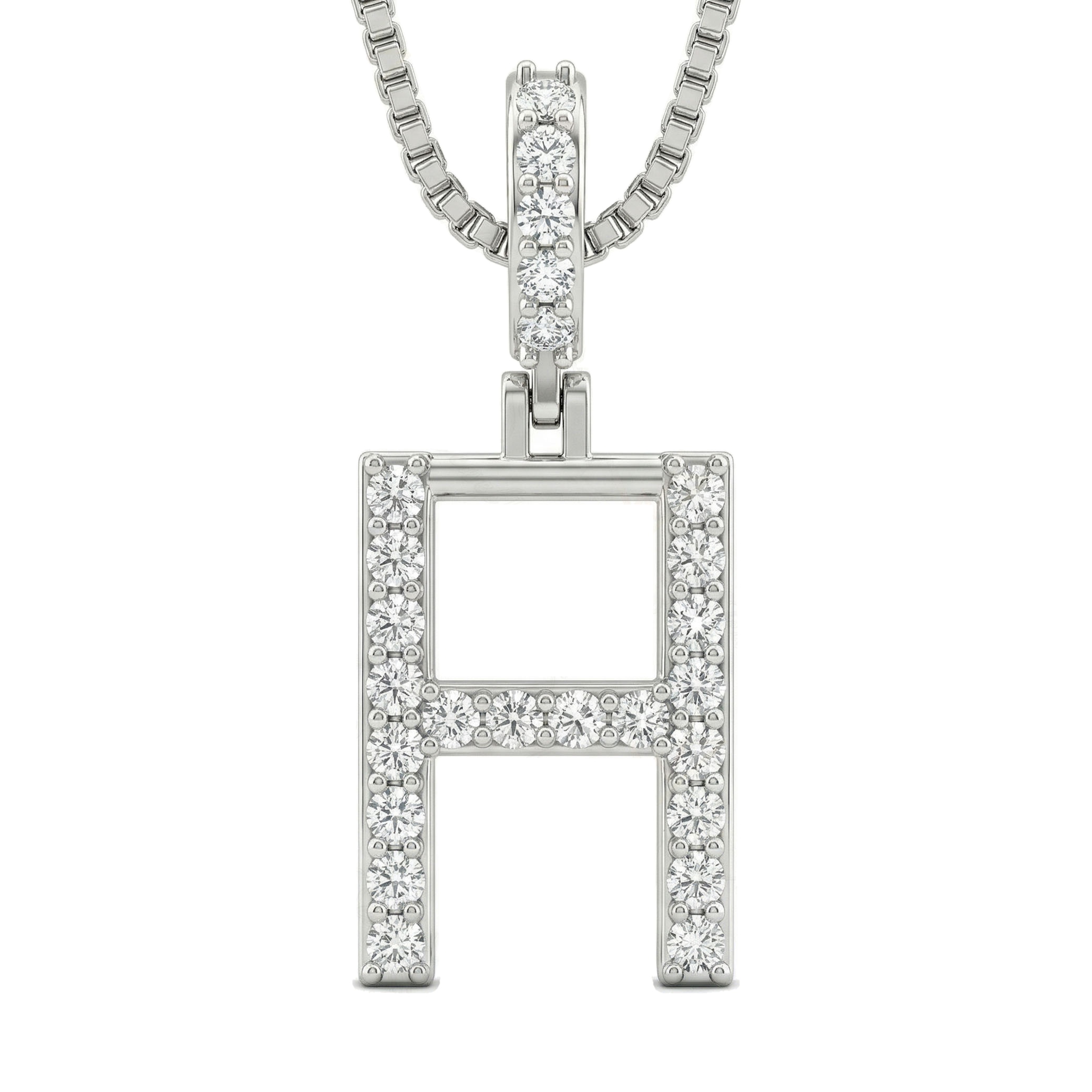 0.40 Ct EF VS Lab Grown Diamond H Classic Single Row Initial Pendant in 10k White Gold