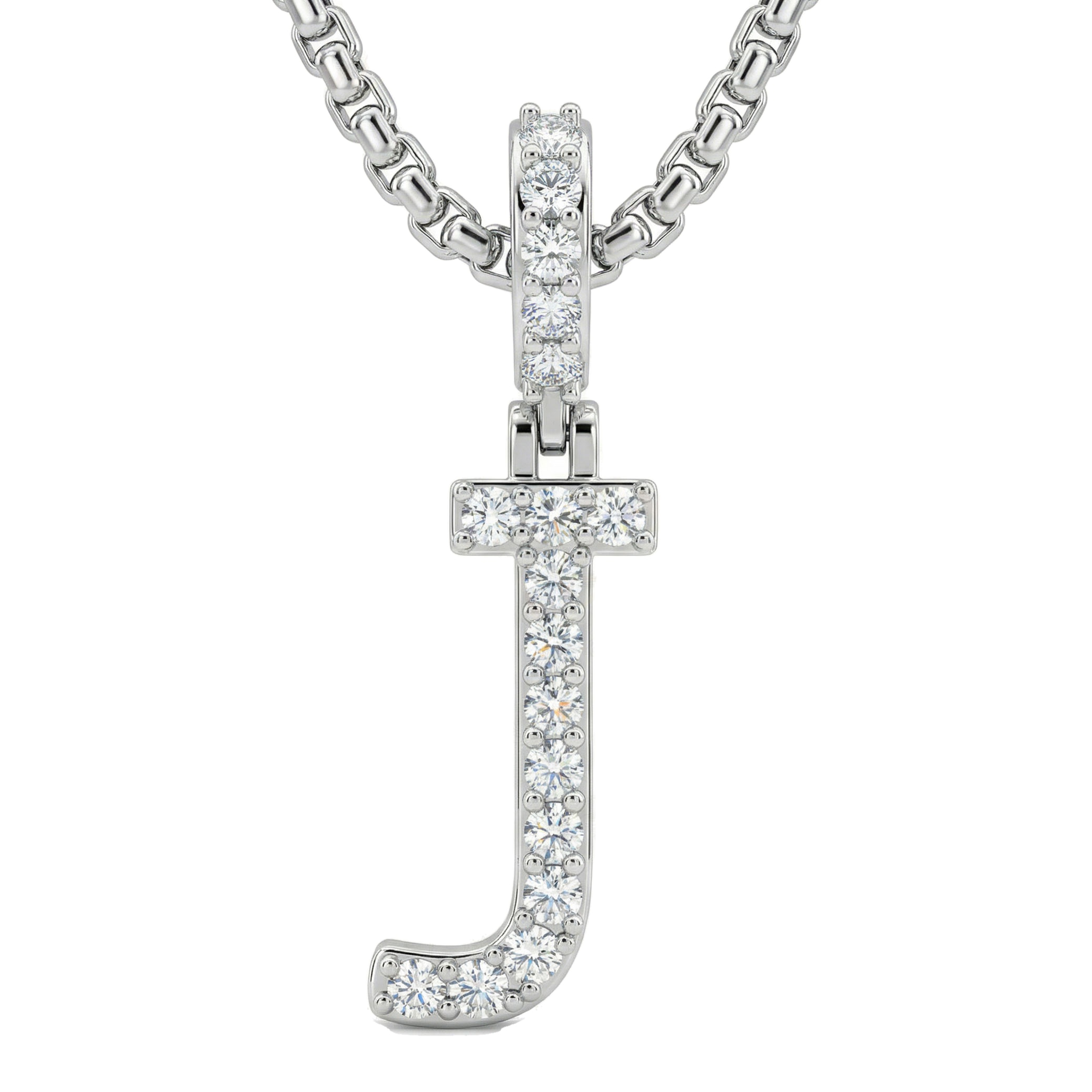 0.30 Ct EF VS Lab Grown Diamond J Classic Single Row Initial Pendant in 14k White Gold