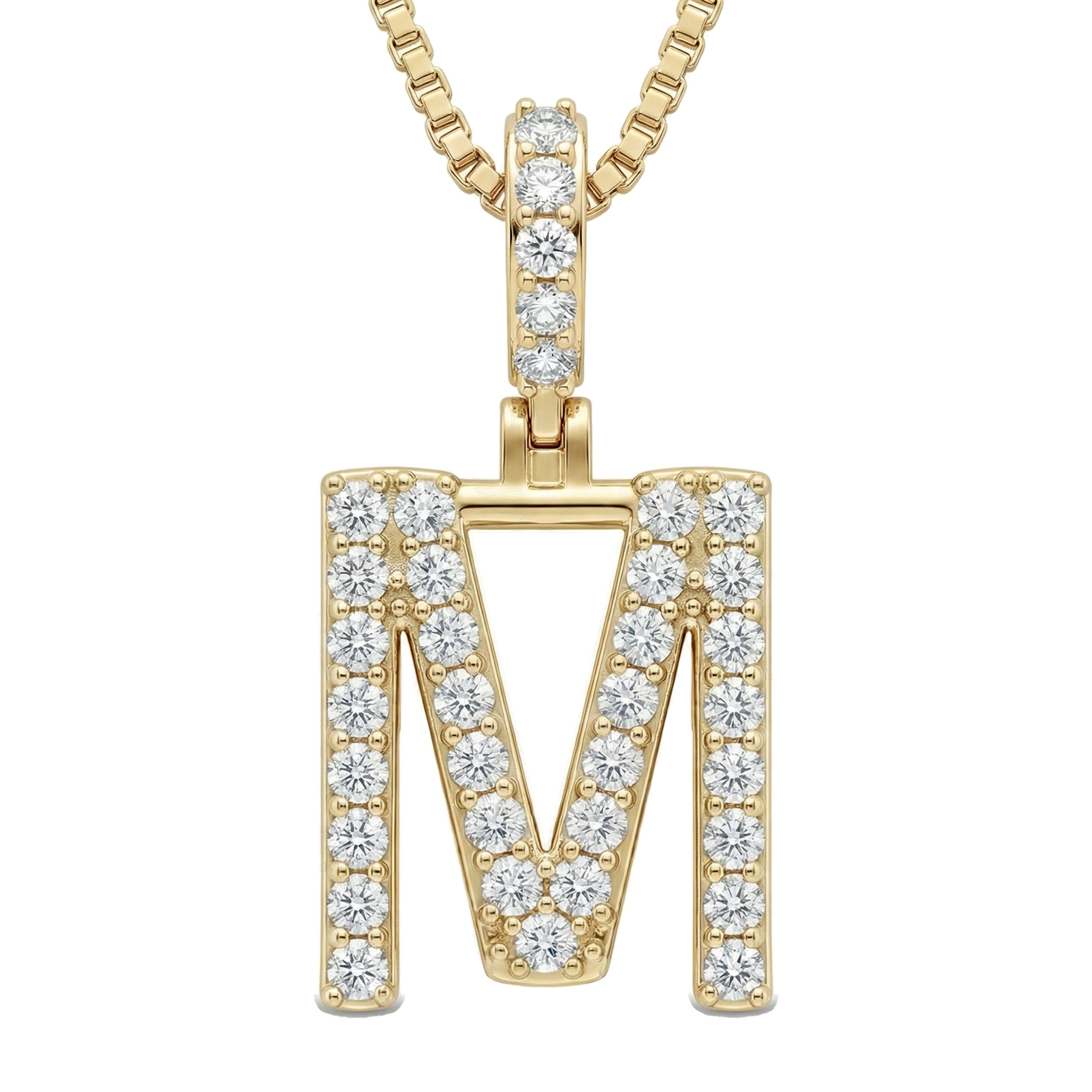 0.60 Ct EF VS Lab Grown Diamond M Classic Single Row Initial Pendant in 14k Yellow Gold