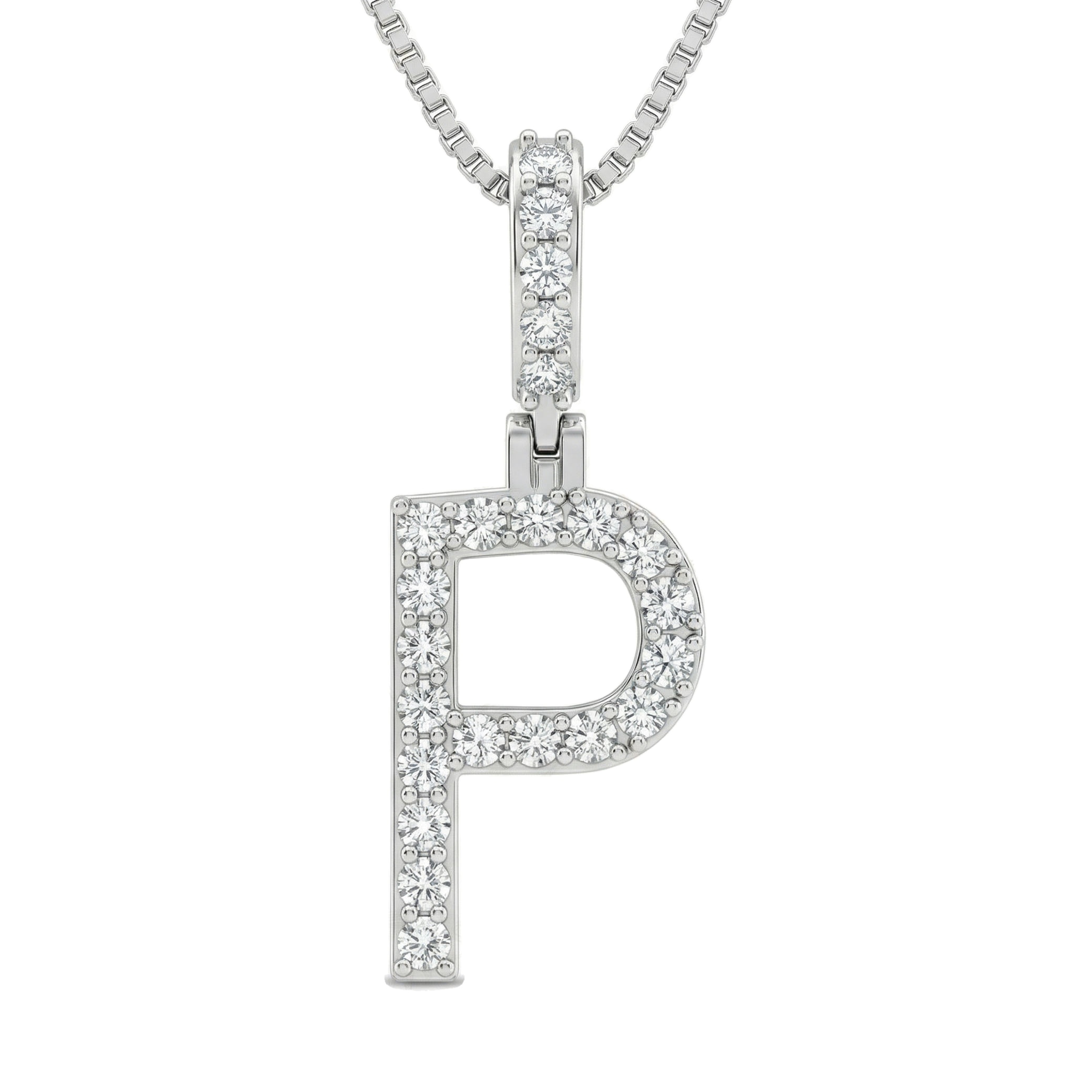 0.40 Ct EF VS Lab Grown Diamond P Classic Single Row Initial Pendant in 14k White Gold